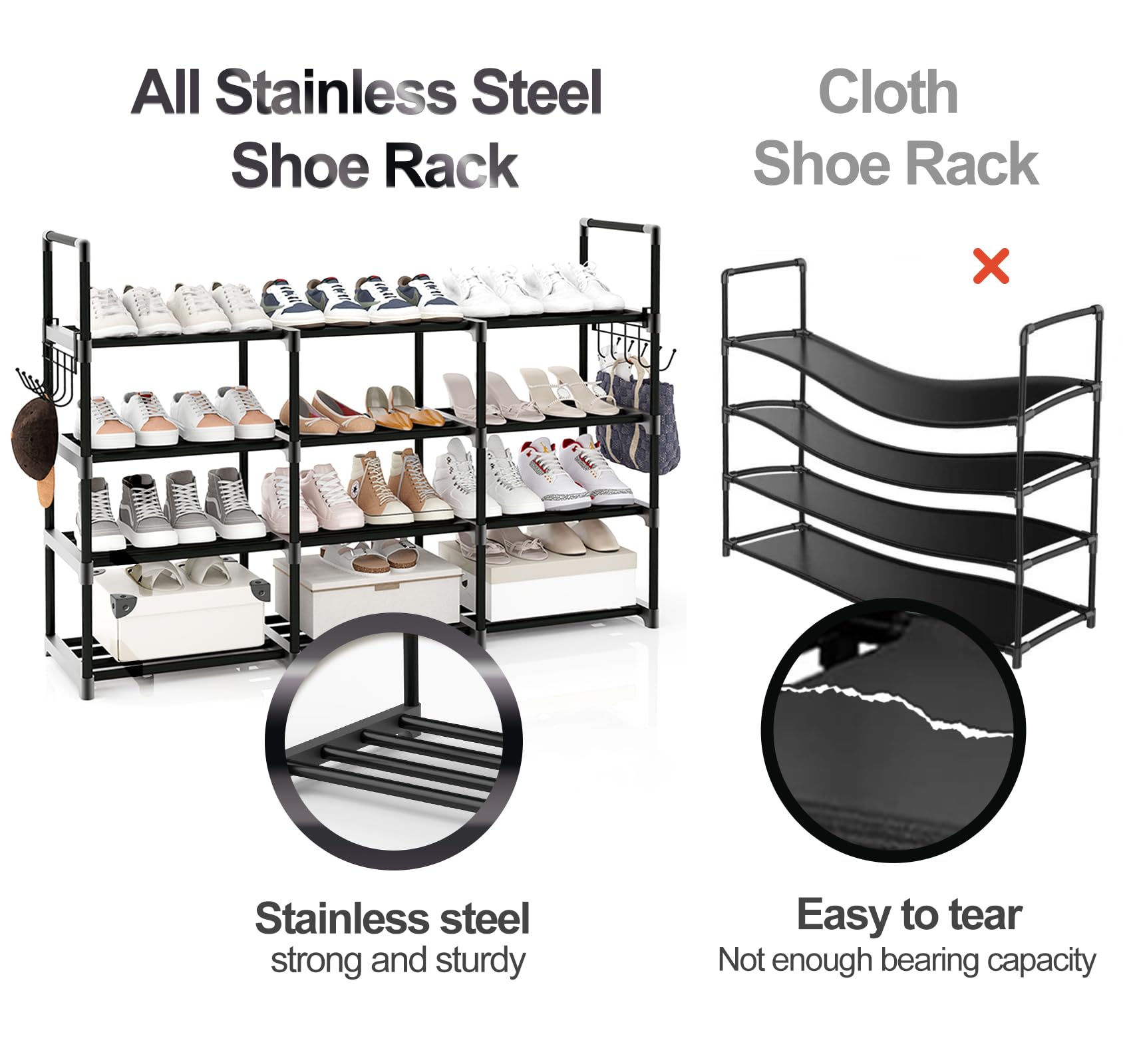 4 Tier Shoe Rack, Wide Shoe Racks,Holds 24-30 Pairs of Shoes,Shoes Rack for Closet,Show Rack
