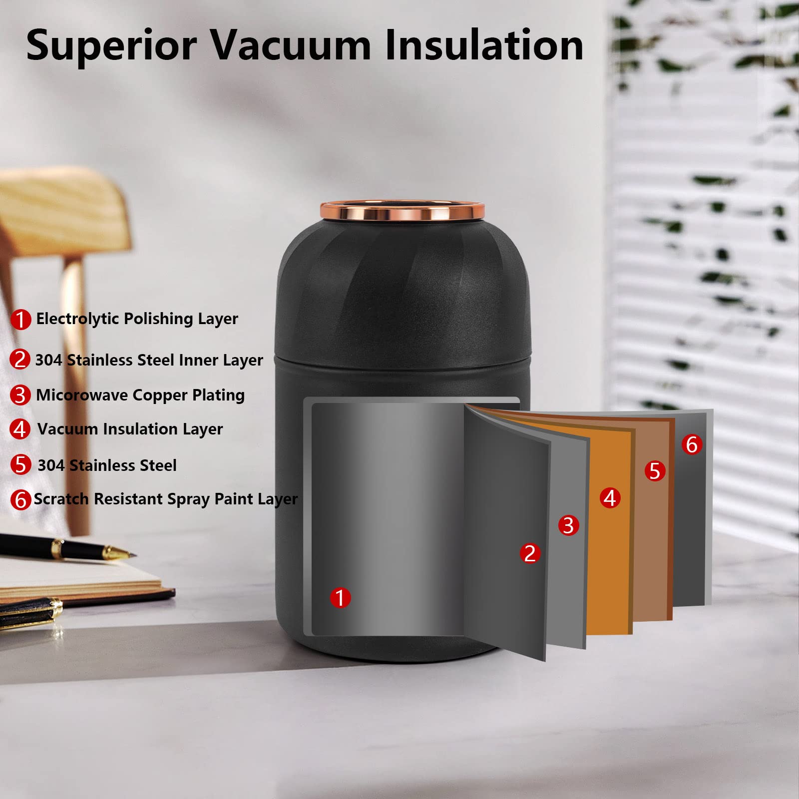 Vuzsbcmx Insulated Food Flask for Hot Food, 28 oz Insulated Food Jar with Folding Spoon and Foldable Fork, Leak Proof Double Wall Vacuum Insulated Soup Container Keep Food/Liquid Hot Or Cold