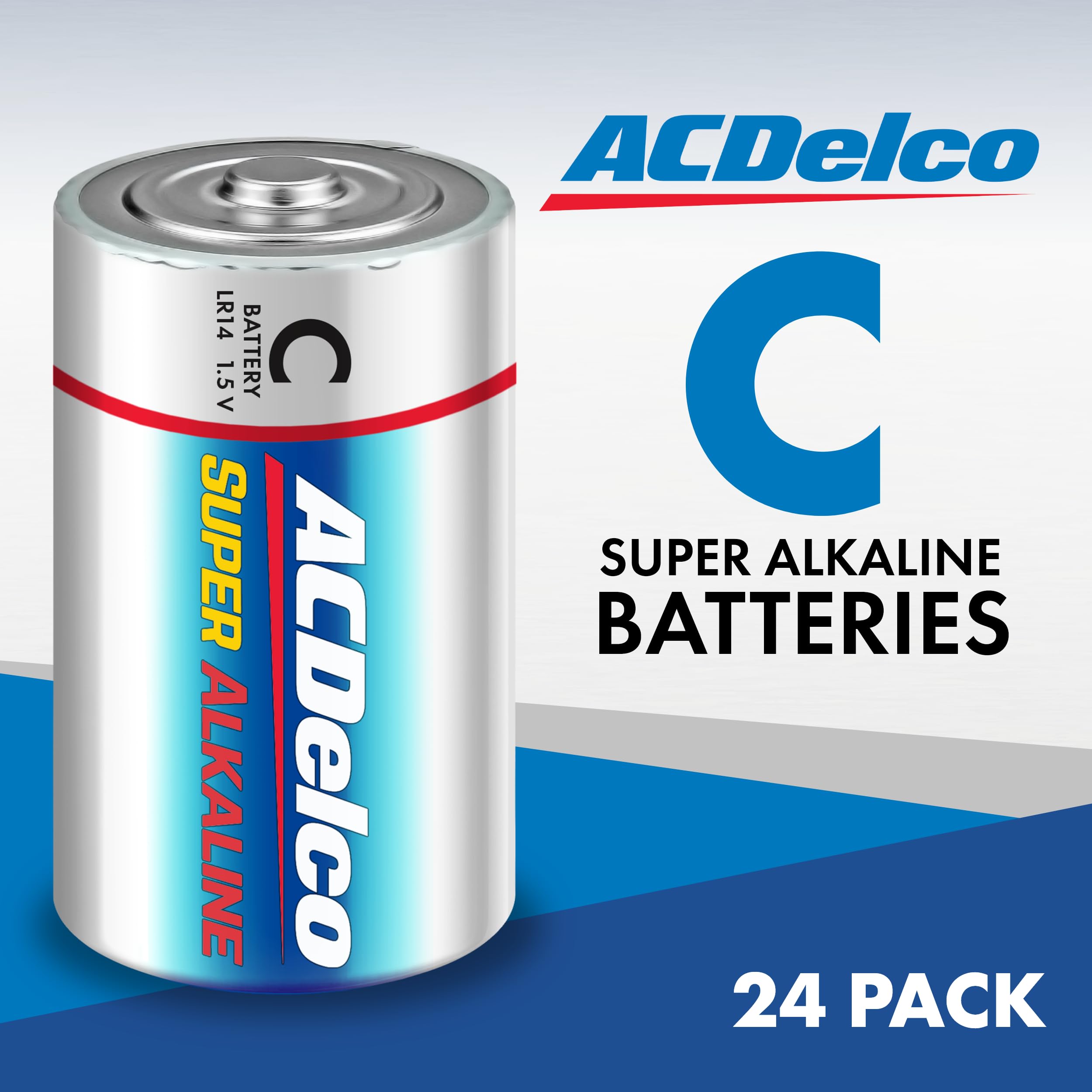 ACDelco 24-Count C Batteries, Maximum Power Super Alkaline Battery for Home and Office, 7-Year Shelf Life, Reclosable Packaging