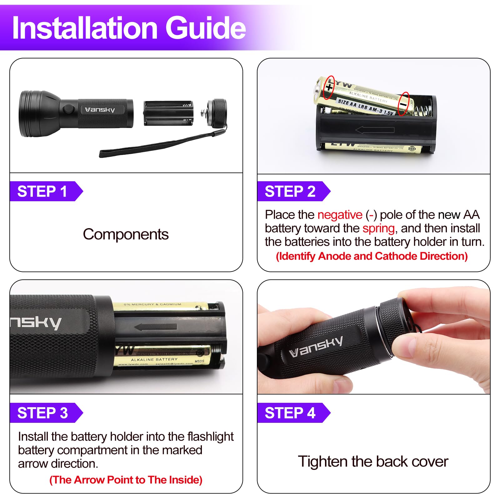 Black Light UV Flashlight, Vansky Upgraded 51 LED Ultraviolet Blacklight Pet Urine Detector for Dog/Cat Bed Bug (Batteries are included)