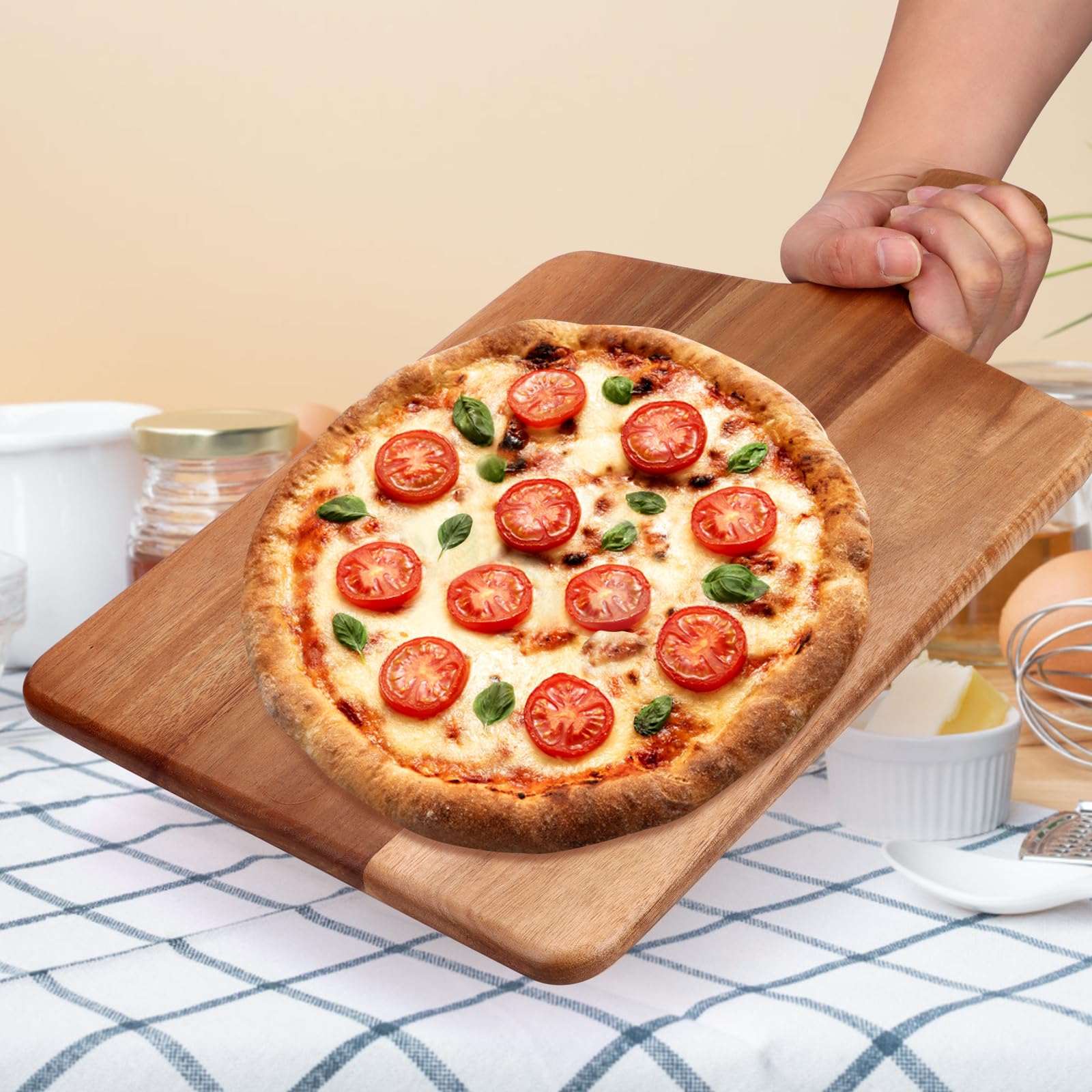 Gtencemen Acacia Wood Cutting Board with Handle Best Cheese for Charcuterie Board Kitchen Wooden Chopping Block for Meat Vegetable Bread Fruit Serving Board Wood Butcher Block Carving Board, 17" X 10"