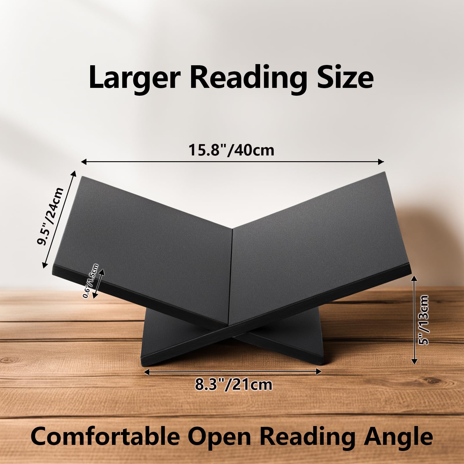PUERSI Open Display Stand, Wooden Large Book Holder, Coffee Table Stand, Wood Easel for Magazine, Art, Cook Book, Bible, Quran - Black