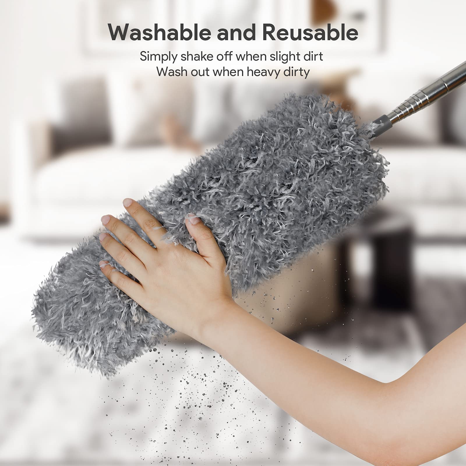 DELUX Microfiber Feather Duster,7 PCS Reusable Bendable Cobweb Duster with 100 inches Extra Long Extension Pole,Washable Dusters for Cleaning Ceiling Fan, High Ceiling, Blinds, Furniture & Cars