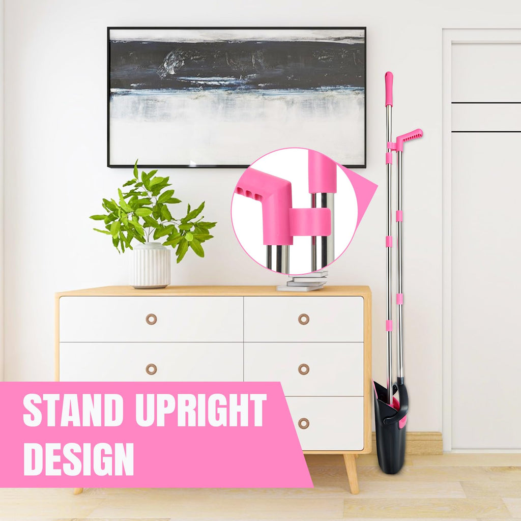 XXFLOWER Broom and Dustpan Set, Dustpans with 51 Inch Broom Combo with Long Handle for Home Kitchen Room Office Indoor Floor Cleaning(Black-Pink)