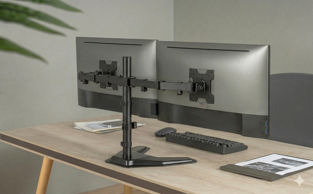 Duramex (Tm) Full Motion Free Standing Dual Double Monitor Stand Mount for Monitors Up to 32 Inch or 19 Lbs Per Monitor
