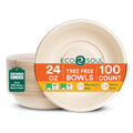 Eco Soul 24 Oz Compostable Disposable Paper Bowls [100 Pack] Food Safe Leak-Free 100% Virgin Bagasse Biodegradable Heavy Duty Ramen Soup Bowl for Hot & Cold Food Microwave Safe [Small, Round, Brown]