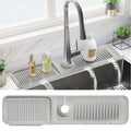 PoYang 24 inch Kitchen Sink Splash Guard, Silicone Draining Mat for Sink Longer Silicone Faucet Drainer Pad, Sink Protector for Kitchen Sink Mat, Sponge Holder for Kitchen Sink Accessories, Light Grey