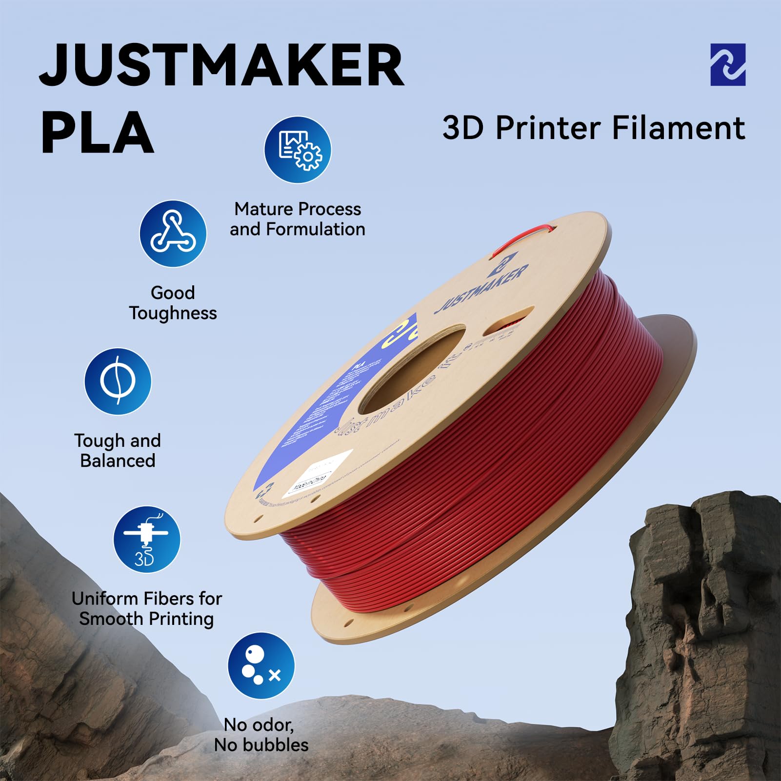 JUSTMAKER PLA 3D Printer Filament, Upgrade Cardboard Spool, Print with Most 3D Printers, Dimensional Accuracy +/-0.03mm, 1.75mm, 1kg， Proccess Magenta