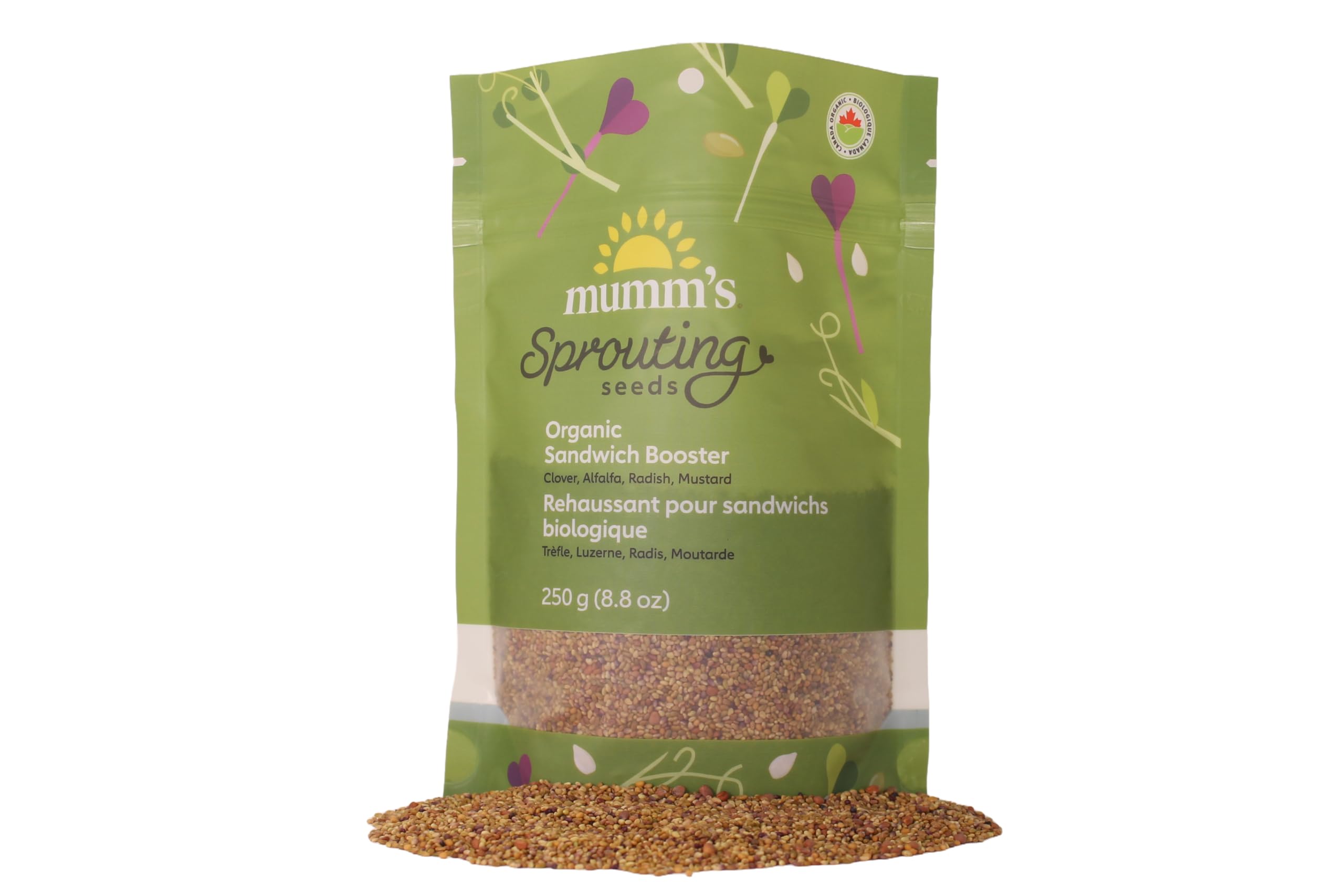 Sandwich Booster Sprouting Seeds, Mumm's | Large Size: 250 Grams | Certified Organic & Non-GMO | Blend of Clover, Alfalfa, Radish & Mustard | High Germination | Wholesome, Delicious & Nutritious
