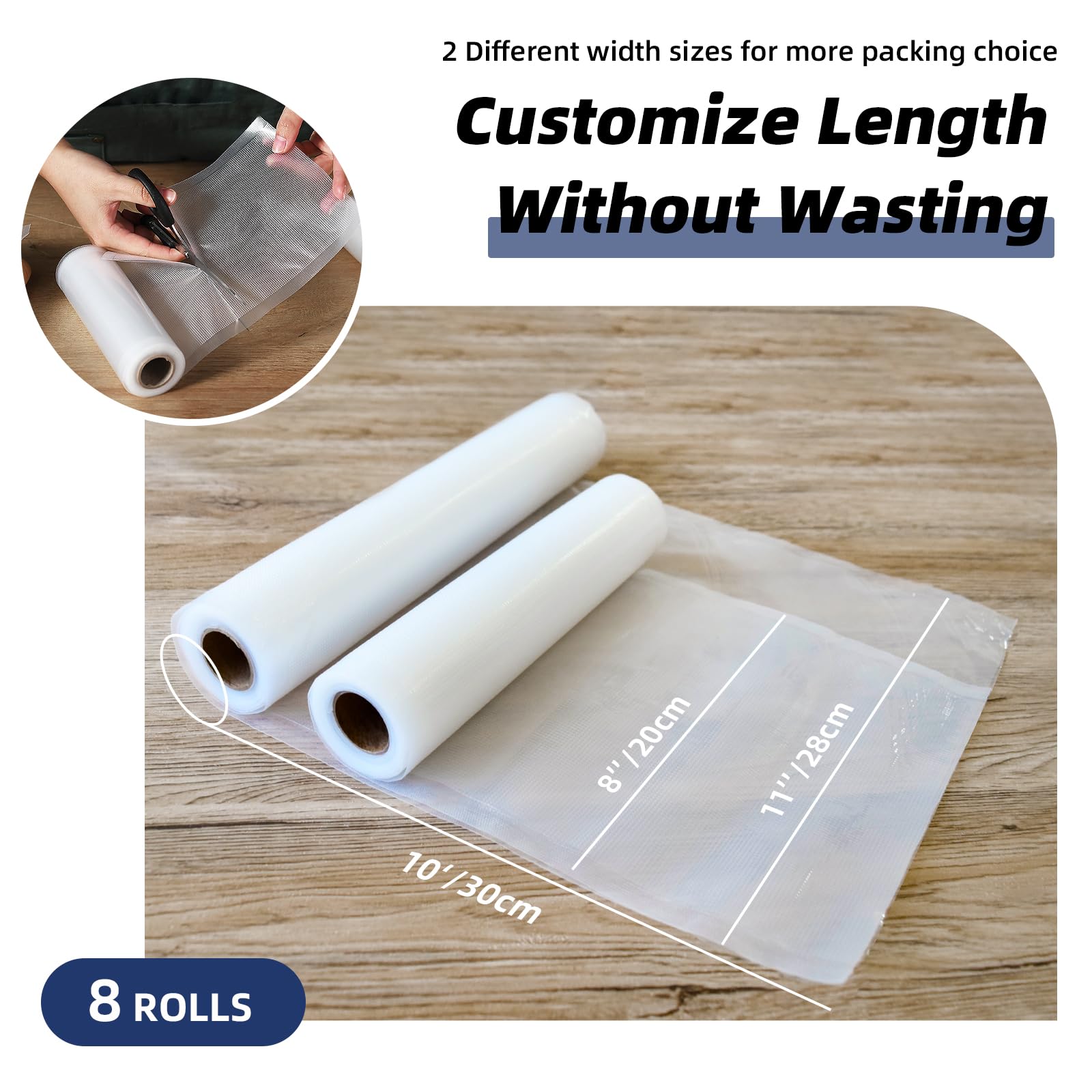 Deefre Vacuum Sealer Bags 4 Rolls 8"x10' and 4 Rolls 11"x10' Commercial Grade Food Saver Bags for Seal a Meal, BPA Free, Heavy Duty, Great for vac Storage, Meal Prep or Sous Vide