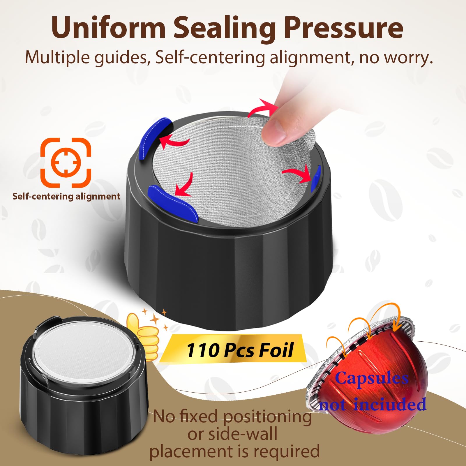 SWEETDEER Reusable Pods & Refillable Kit for Vertuo, 110 Refill Aluminum Foil Lids,Compatible with Nespresso Vertuo & Vertuoline,Coffee Capsules Kit with Lid Cutter, Holder & Scoop
