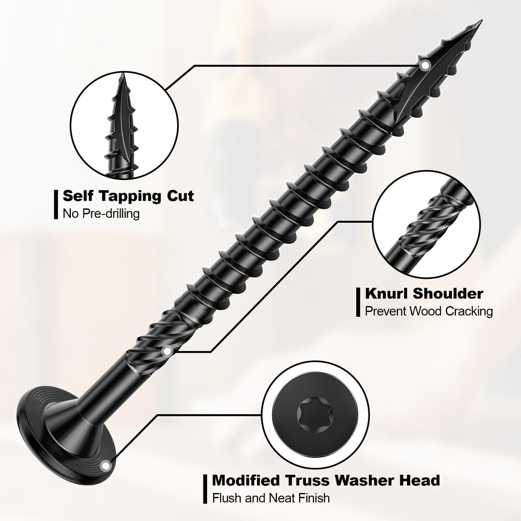 FMhotu #14 Heavy-Duty Wood Screws, Star Drive Deck Screws, Rust Resistant Timber Screws for Timber/Log/Landscaping Wood (2-7/8 Inch,50Pcs,Black)