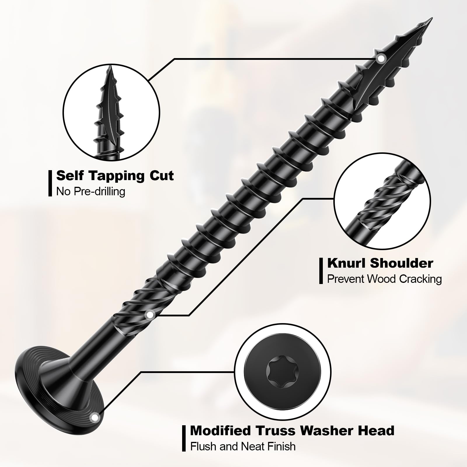 FMhotu #14 Heavy-Duty Wood Screws, Star Drive Deck Screws, Rust Resistant Timber Screws for Timber/Log/Landscaping Wood (2-7/8 Inch,50Pcs,Black)
