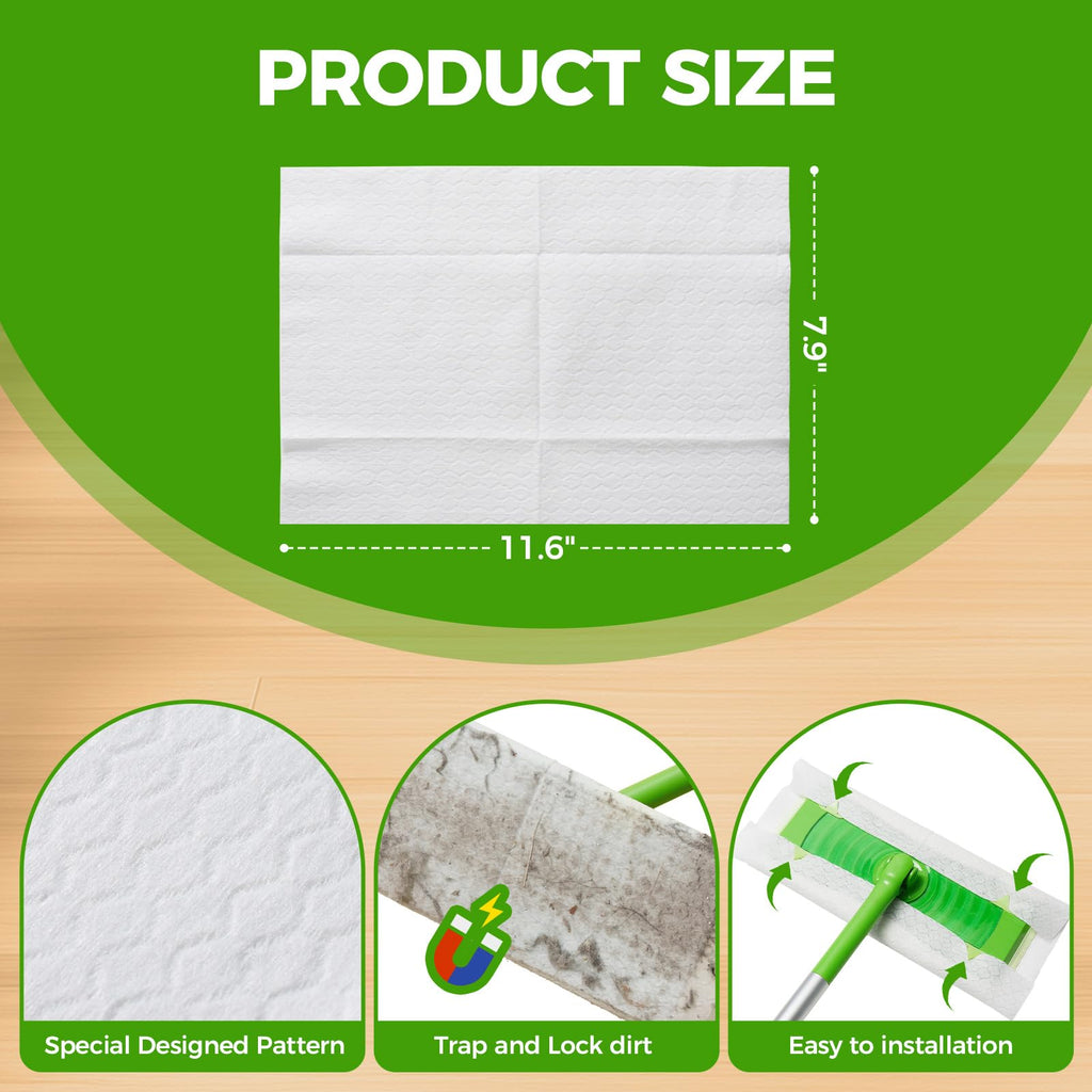 UCLEAN Dry Mop Refills Sweeper Disposable Dusting Cloths for Floor Cleaning - Electrostatic Mop Pads 160 Count 7.9"x11.6"