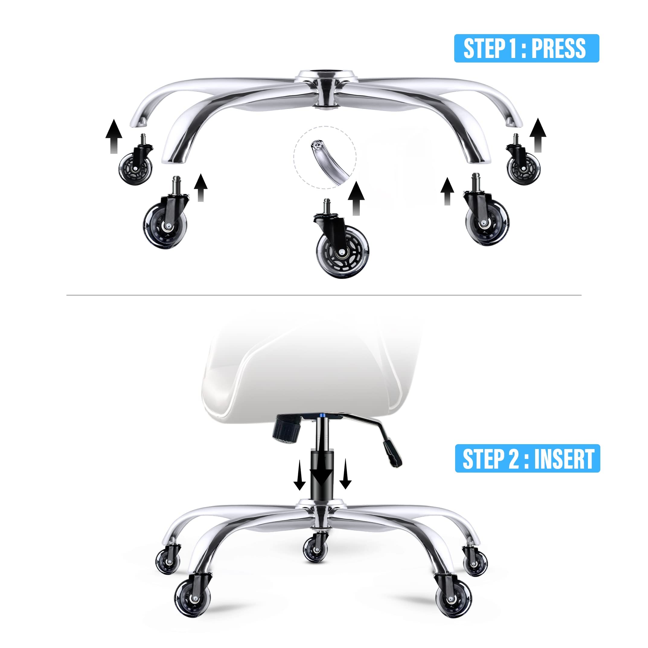 Sytopia Heavy Duty Office Chair Base Replacement, 2500LBs, 28", Metal Desk Chair Base with Universal Gas Cylinder Hole and Casters, Silver