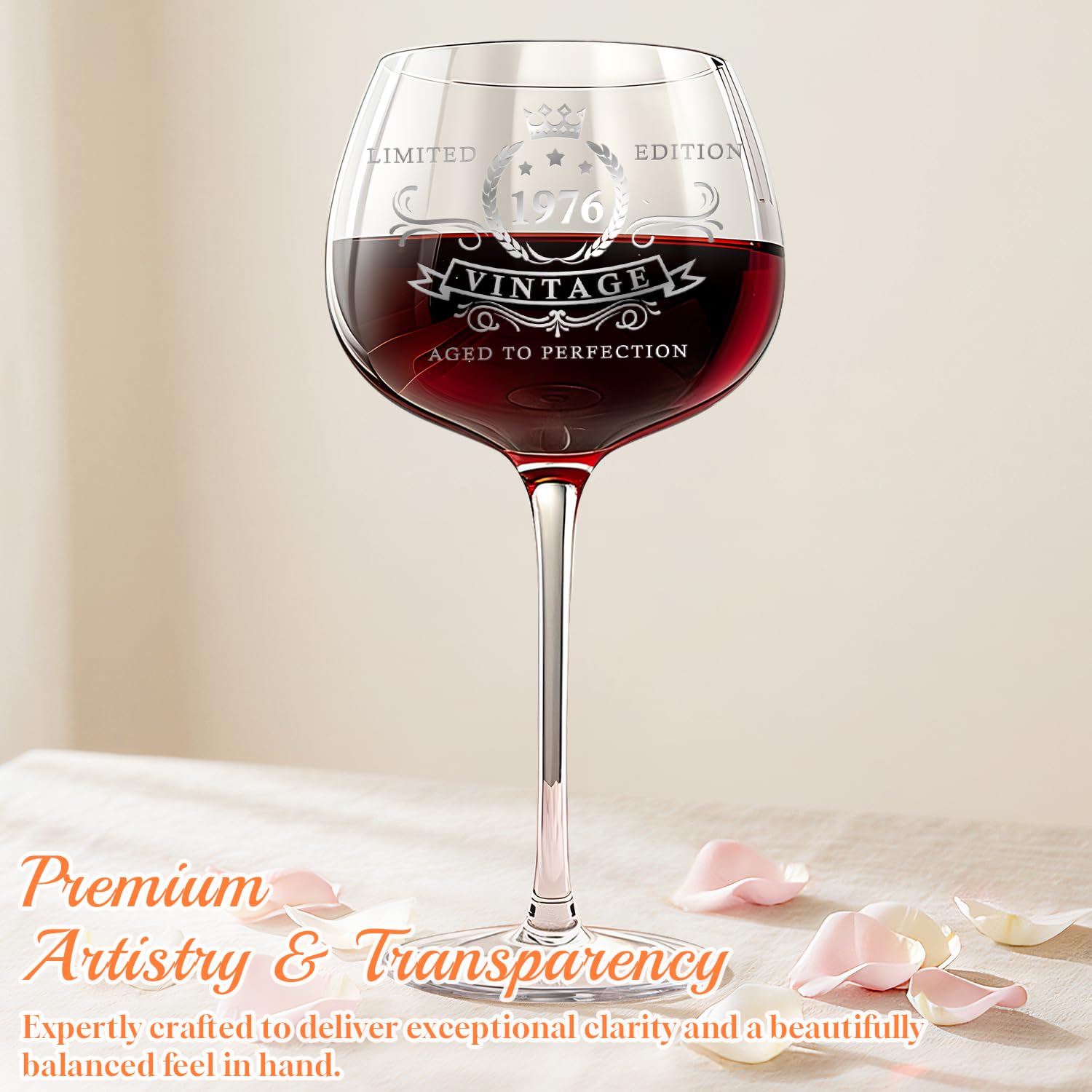 50th Birthday Gifts for Her – 1976 Vintage Wine Glass & Matching Mirror, Elegant Present for Mom, Friend, Daughter, Sister or Wife – Celebrating 50 Years of Love and Life