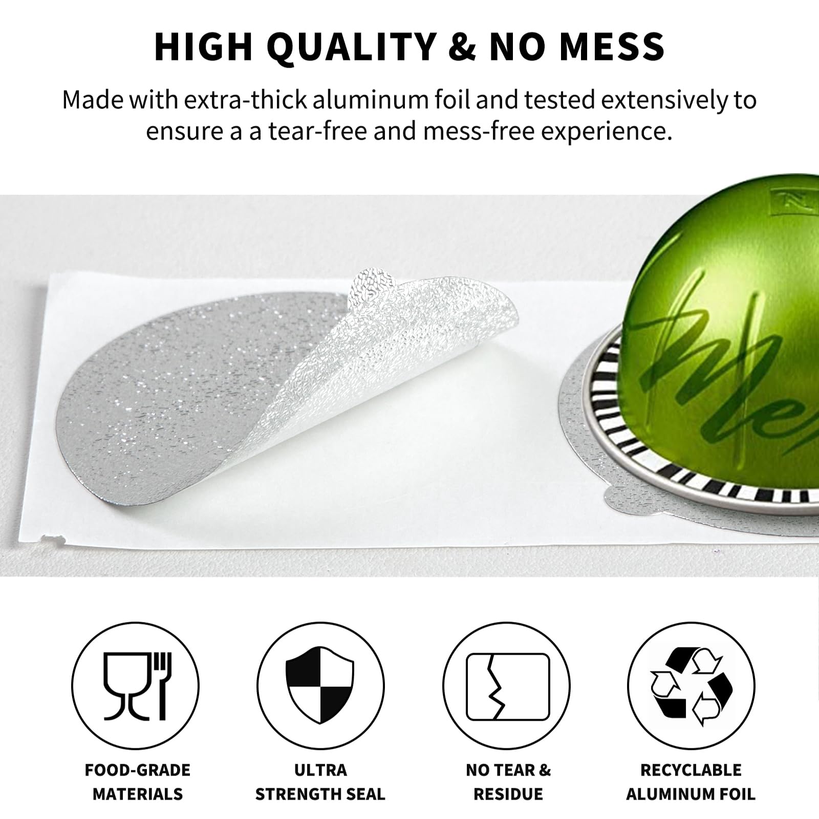 Fanativita Universal Aluminum Foil Seal Lids to Reuse Vertuo Pods, Compatible with Nespresso Vertuo Coffee Pods, 200Pcs (62mm)
