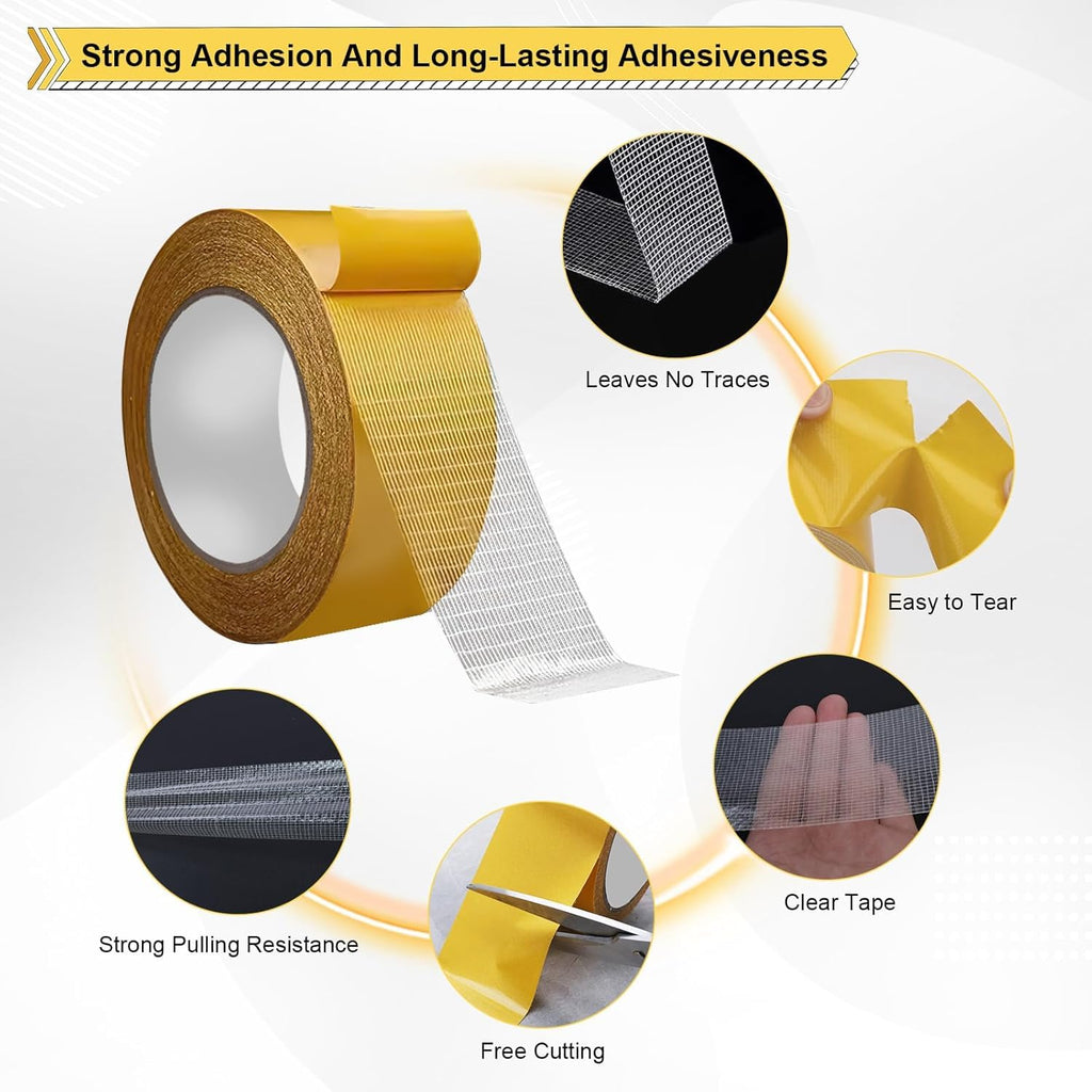 Storystore Double Sided Tape Heavy Duty, 2in x 132ft(20m x 2Roll) Fabric Carpet Tape Double Sided, High Sticky Strength Adhesive Double Sided Mounting Tape for Carpet, Clothes, Poster, DIY Crafts