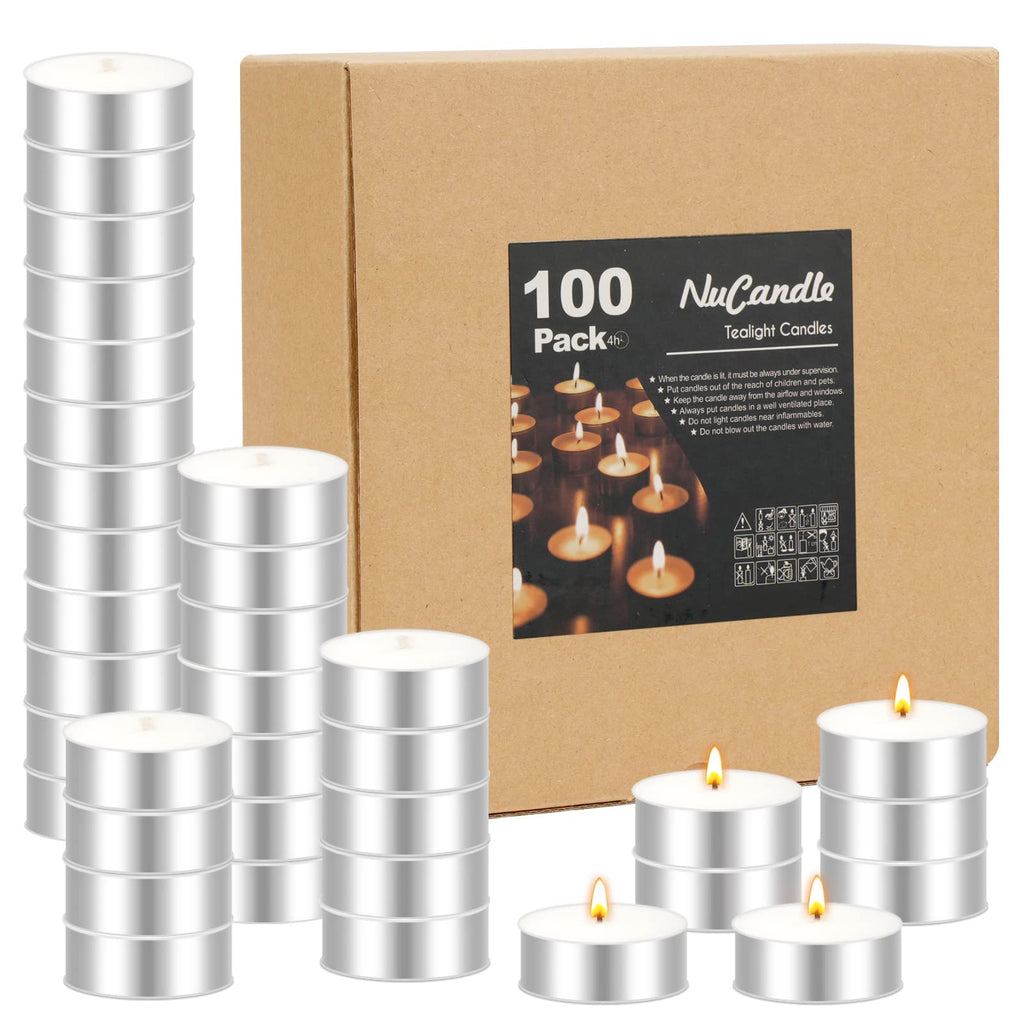 Tea Light Candles 100 Bulk Pack Tealight Candles Unscented Paraffin Candles for Wedding, Christmas, Home Decorative, Outdoor - 4 Hour Burn Time