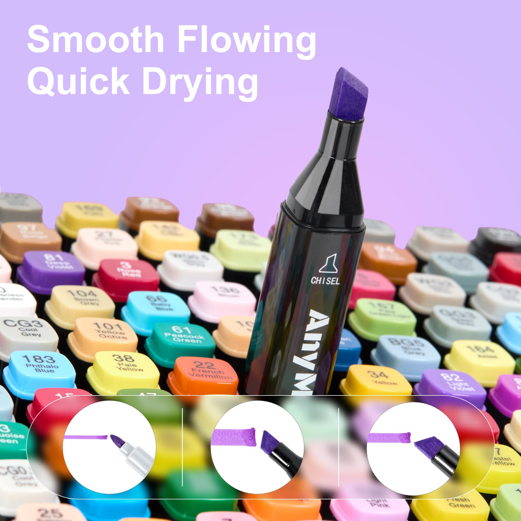 AnyMark Alcohol Markers, 120 Colors Alcohol Markers Set, Dual Tips Alcohol-Based Art Markers for Adult Drawing Coloring Sketch, Chisel & Fine Tips, Black Penholder
