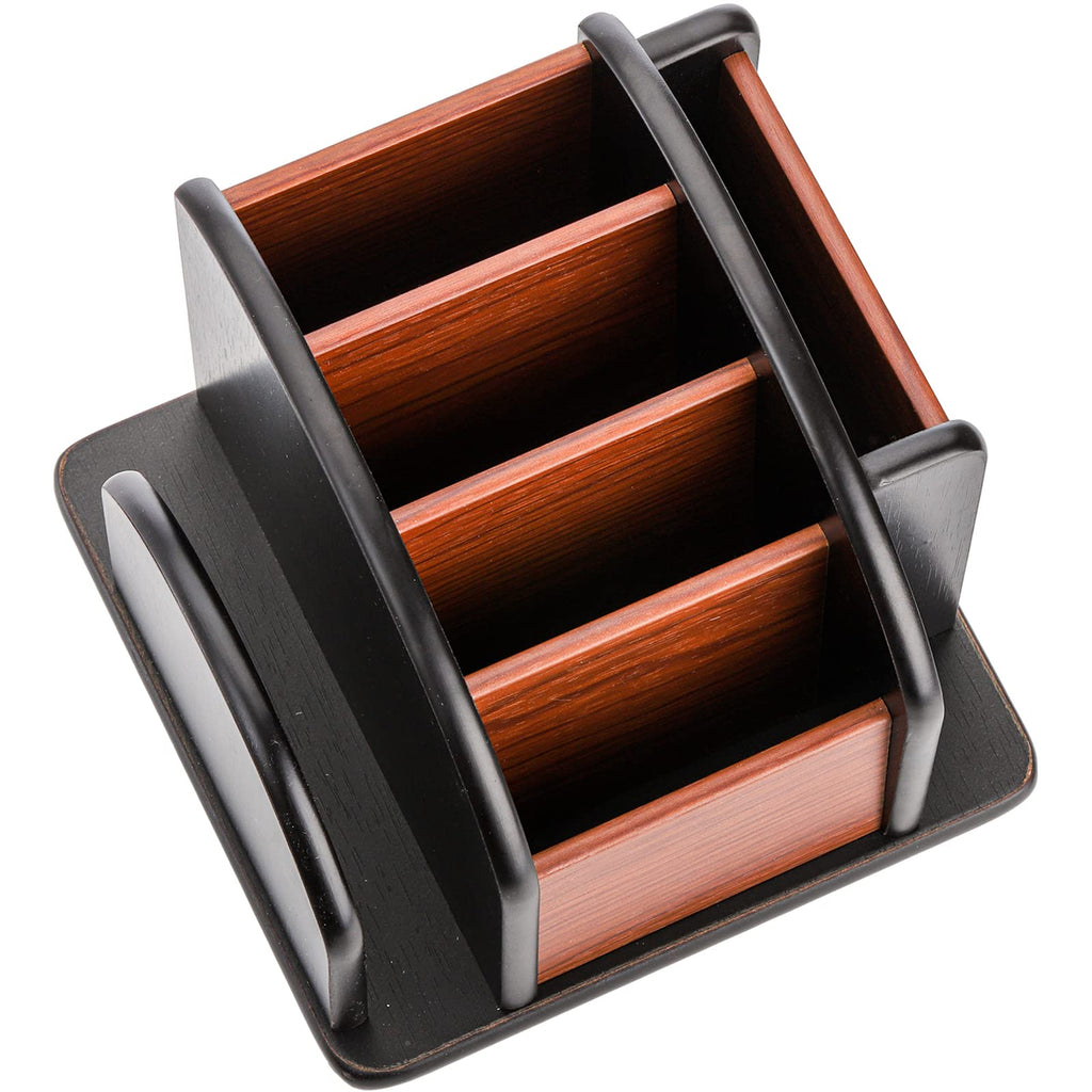 DEAYOU Wood Rotating Remote Control Holder, Spinning Remote Caddy for Table, 6-Compartment Wooden Revolving Office Supplies Desktop Storage Organizer for Pen, Pencil, Mail, Desk, Home, Living Room