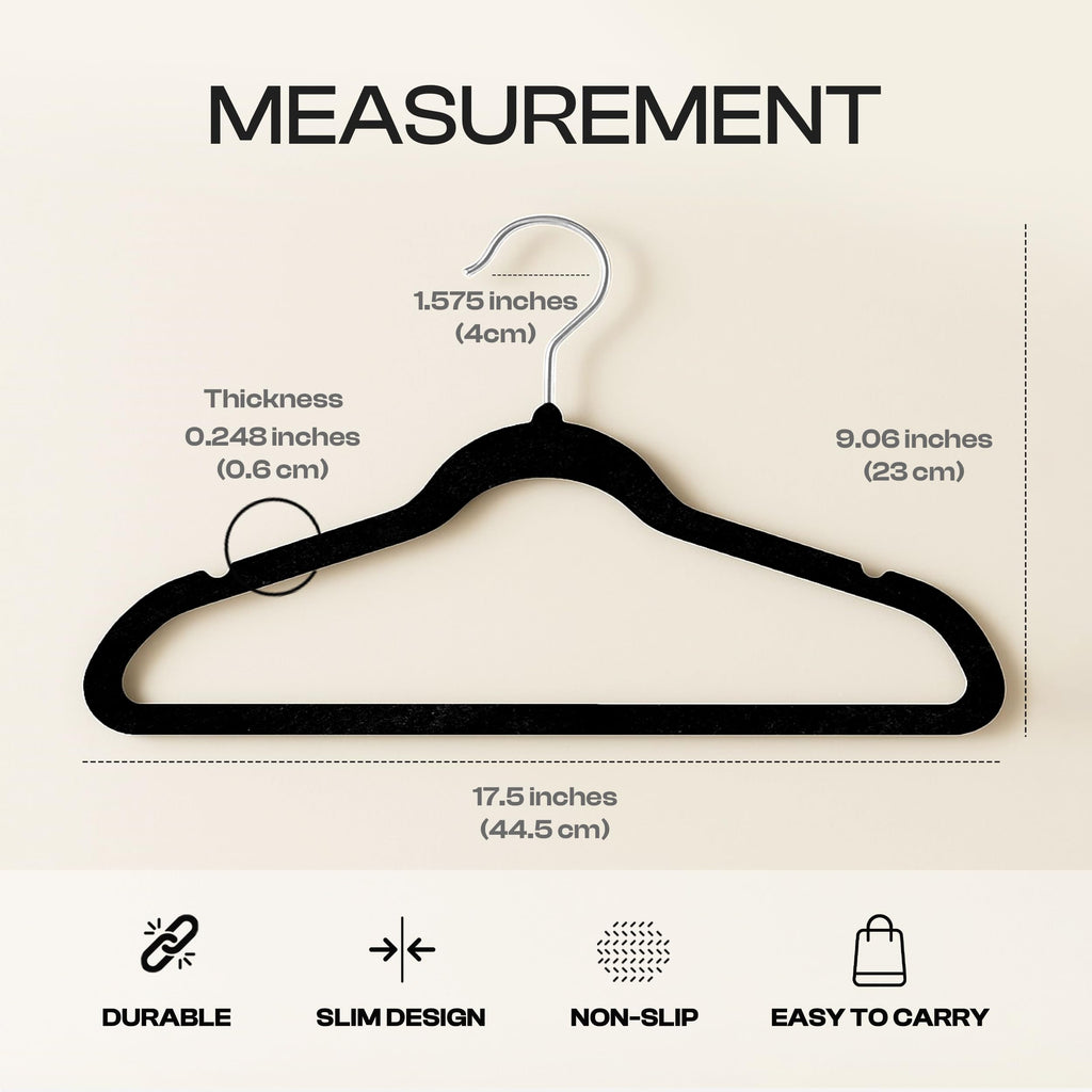 Utopia Home Velvet Hangers 30 Pack, Heavy Duty, Non-Slip, Space Saving Felt Clothes Hangers with 360° Hook & Notches (Black)