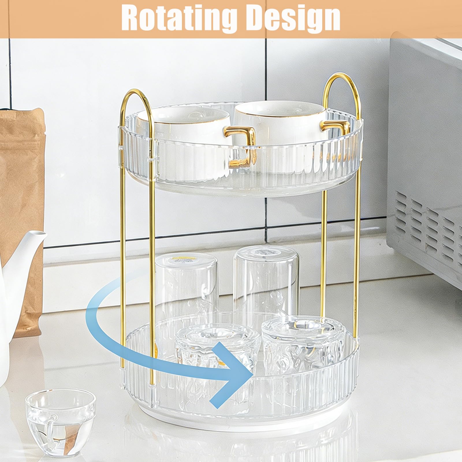 Rotating Makeup Organizer, 2 Tier Large Capacity Perfume Organizer, Cosmetic Organizer for Vanity Bathroom Bedroom, White