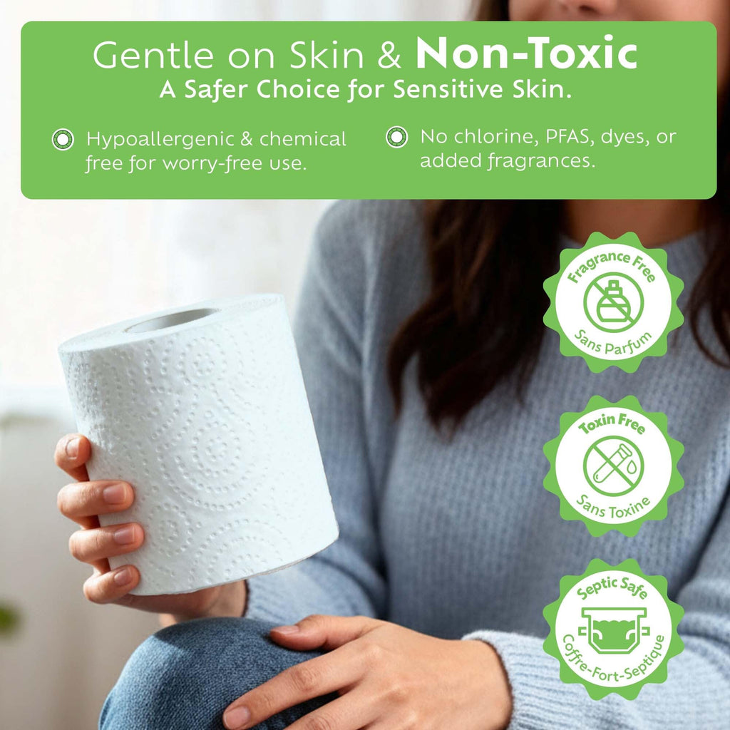 Bamboochi Bamboo Toilet Paper, Septic Safe Toilet Paper 2 Ply 12 Rolls 300 Sheets Per Roll, Soft Unscented Bath Tissue, RV Safe, Eco-Friendly, Non Chlorine, PFAS Free, Proudly Made in Canada