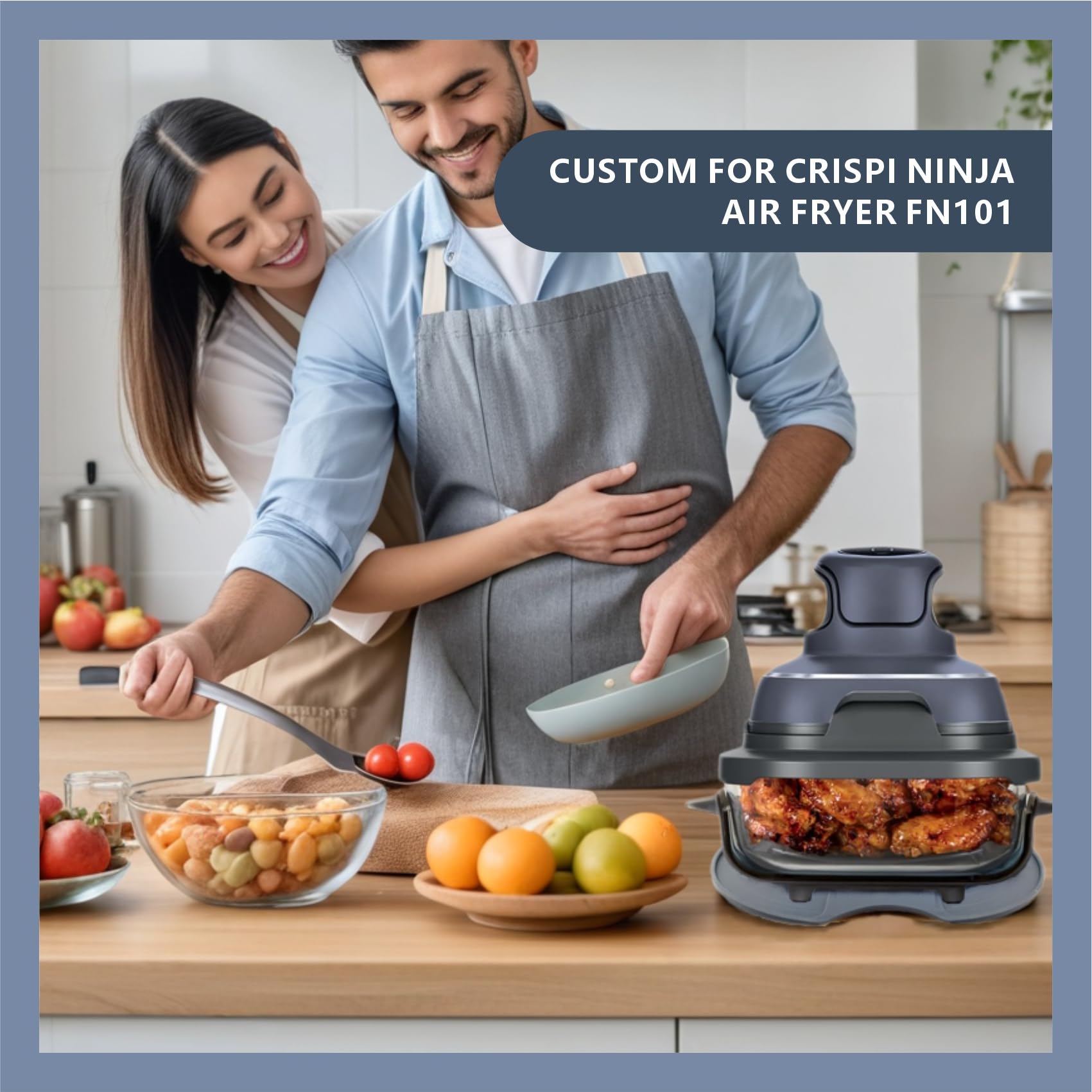 Silicone Heat Resistant mat for Ninja Crispi Air Fryer,Heat-Insulating Accessories Compatible with Ninja crispi FN101 containers,Kitchen Air Fryer Trivet (Cyberspace)
