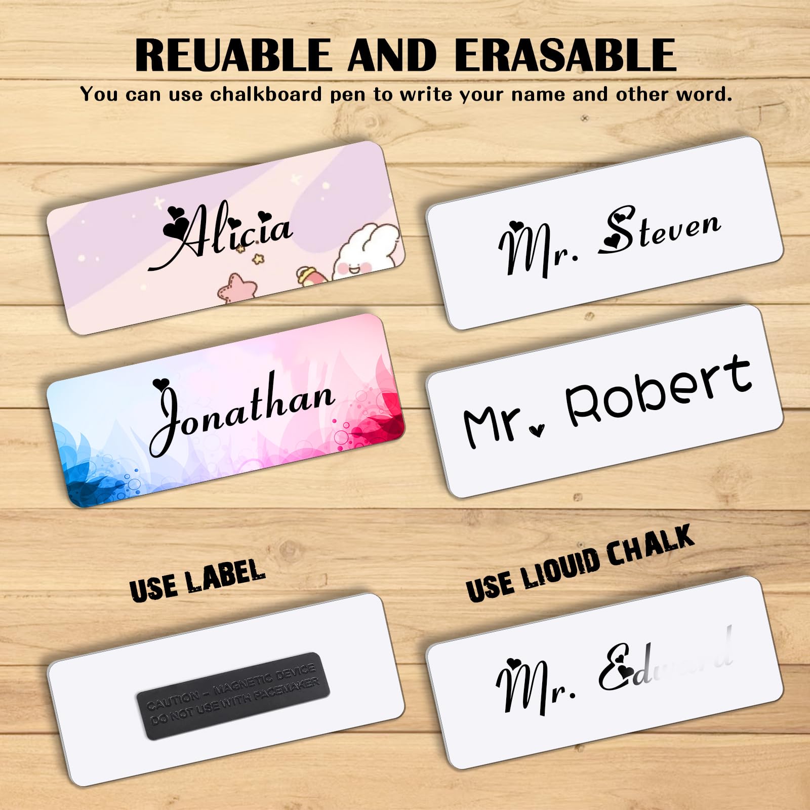 50 Pieces Magnetic Name Tags Blank DIY Name Tag Badge Holders with Magnetic Backing White Round Corners and Plastic Blank Badge for Personalized Jacket Shirts Office School Supplies, 1 x 3 Inches