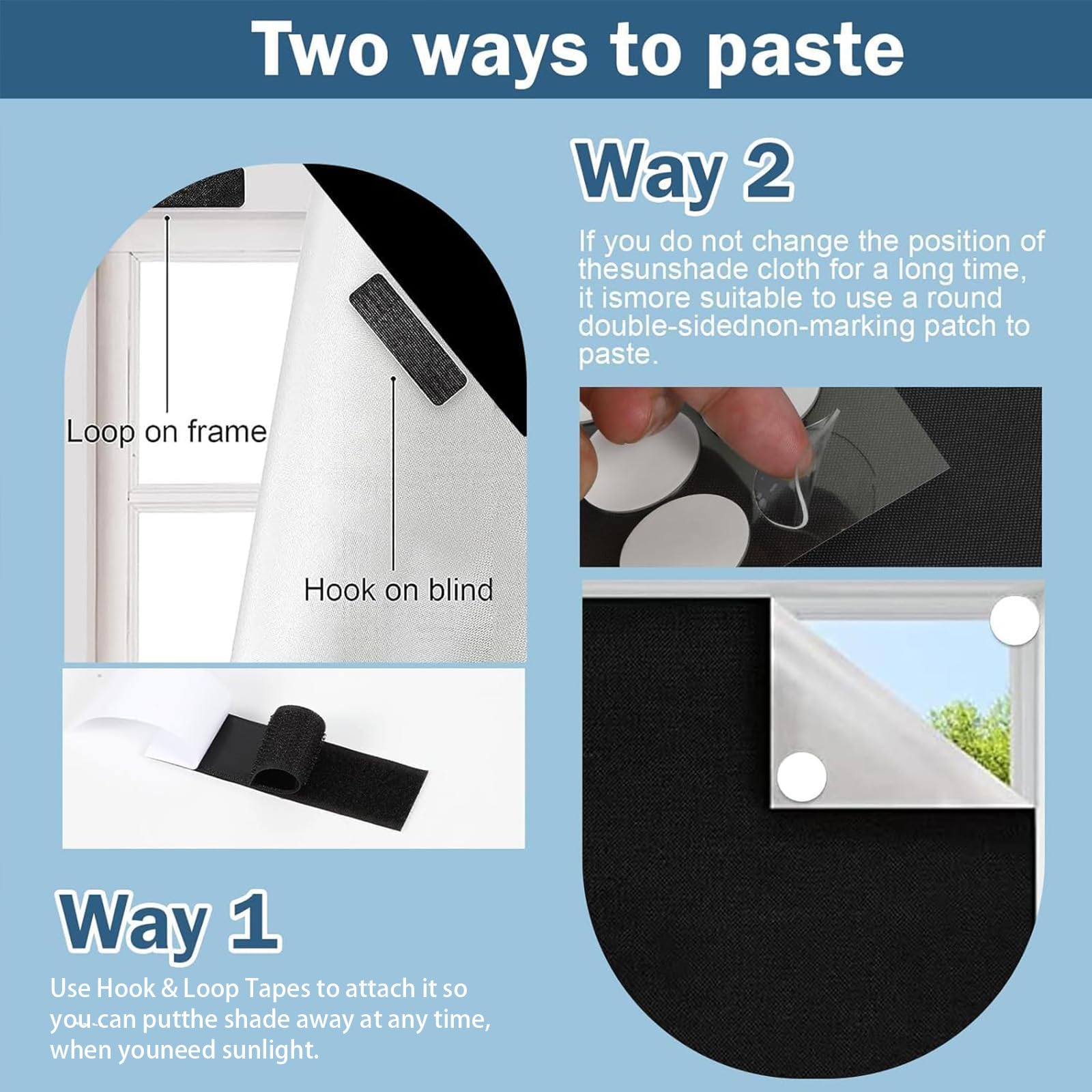 420D Blackout Curtains for Bedroom, 400x145 cm Portable Blackout Blinds with 30 Hook and Loop for 100% Black-Out Window Film, Temporary Black Out Shades for Windows Cover Travel