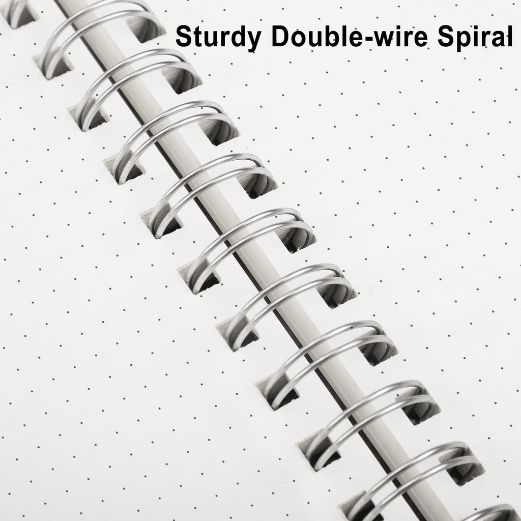 RETTACY Dotted Journal Notebook, 300 Pages, A5 Medium Size (14.5 x 21 cm), 100 GSM Thick Paper, Flexible Plastic Cover, Spiral-bound, for Journaling, Planning, Tracking (Black)