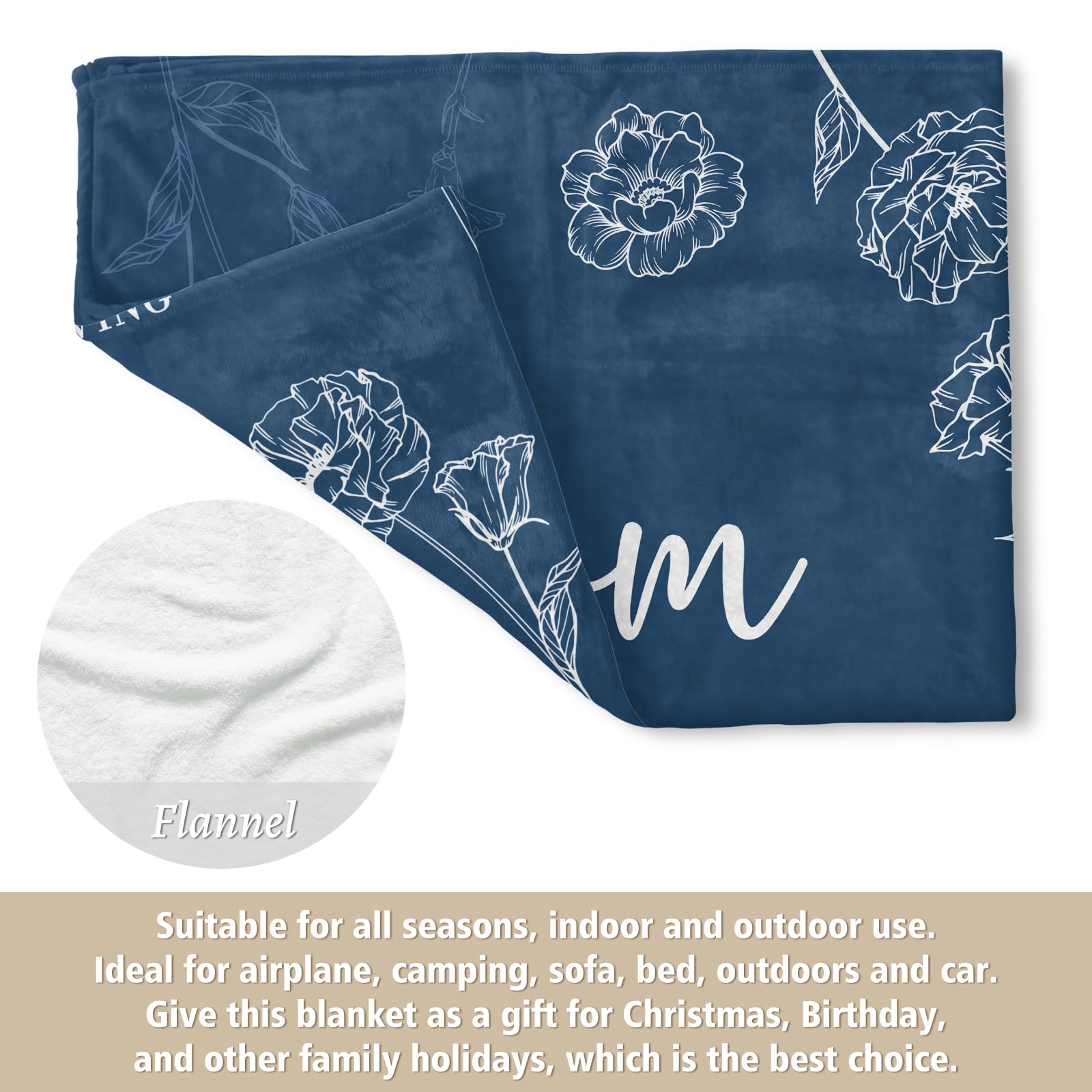 Gifts for Mom Blanket, Mom Birthday Gifts, to My Mother Blanket Gift from Daughter Son, Present for Moms for Christmas 60" x 50", Blue