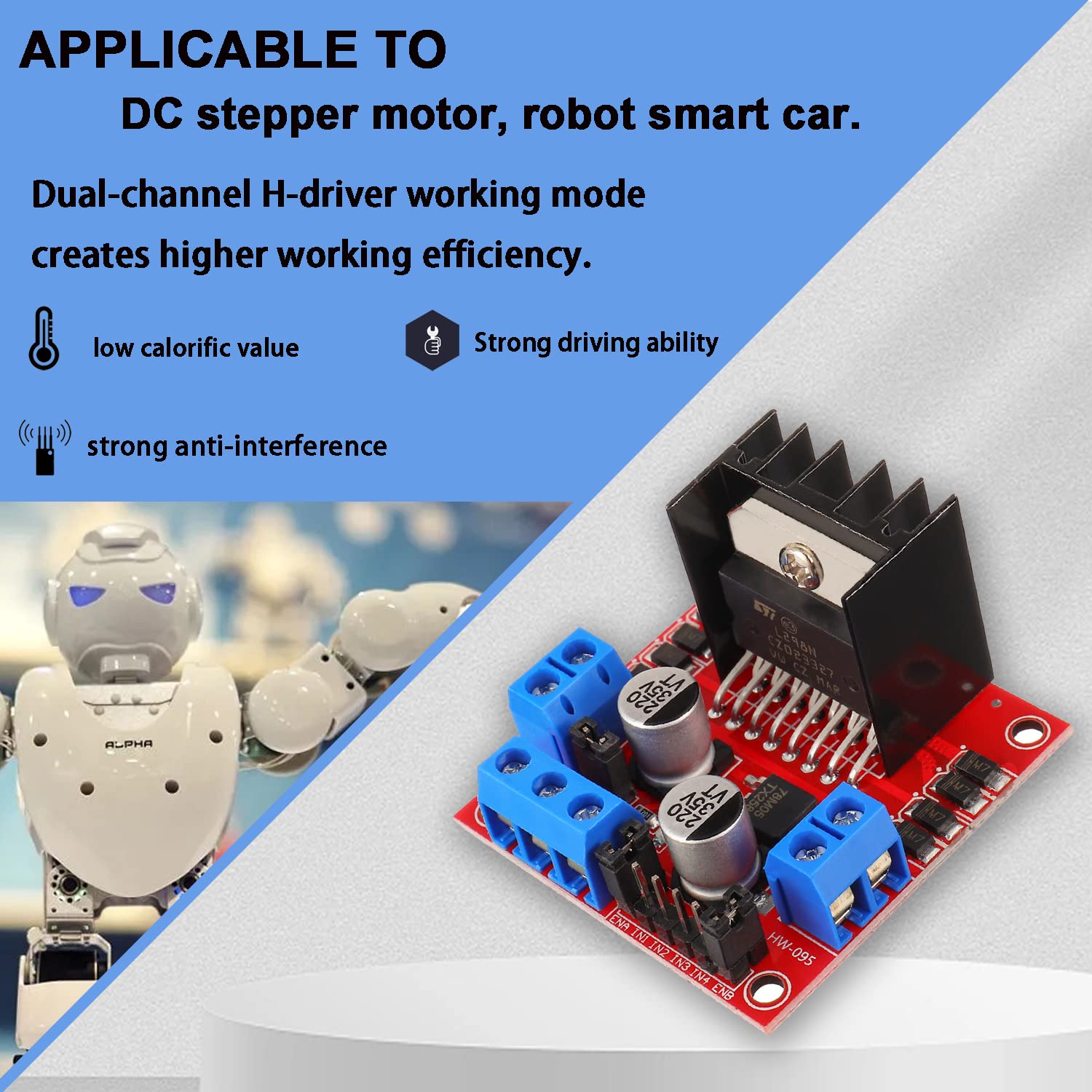 BOJACK L298N Motor DC Dual H-Bridge Motor Driver Controller Board Module Stepper for Arduino Intelligent Car Power UNO MEGA R3 Mega2560 with 4pcs
