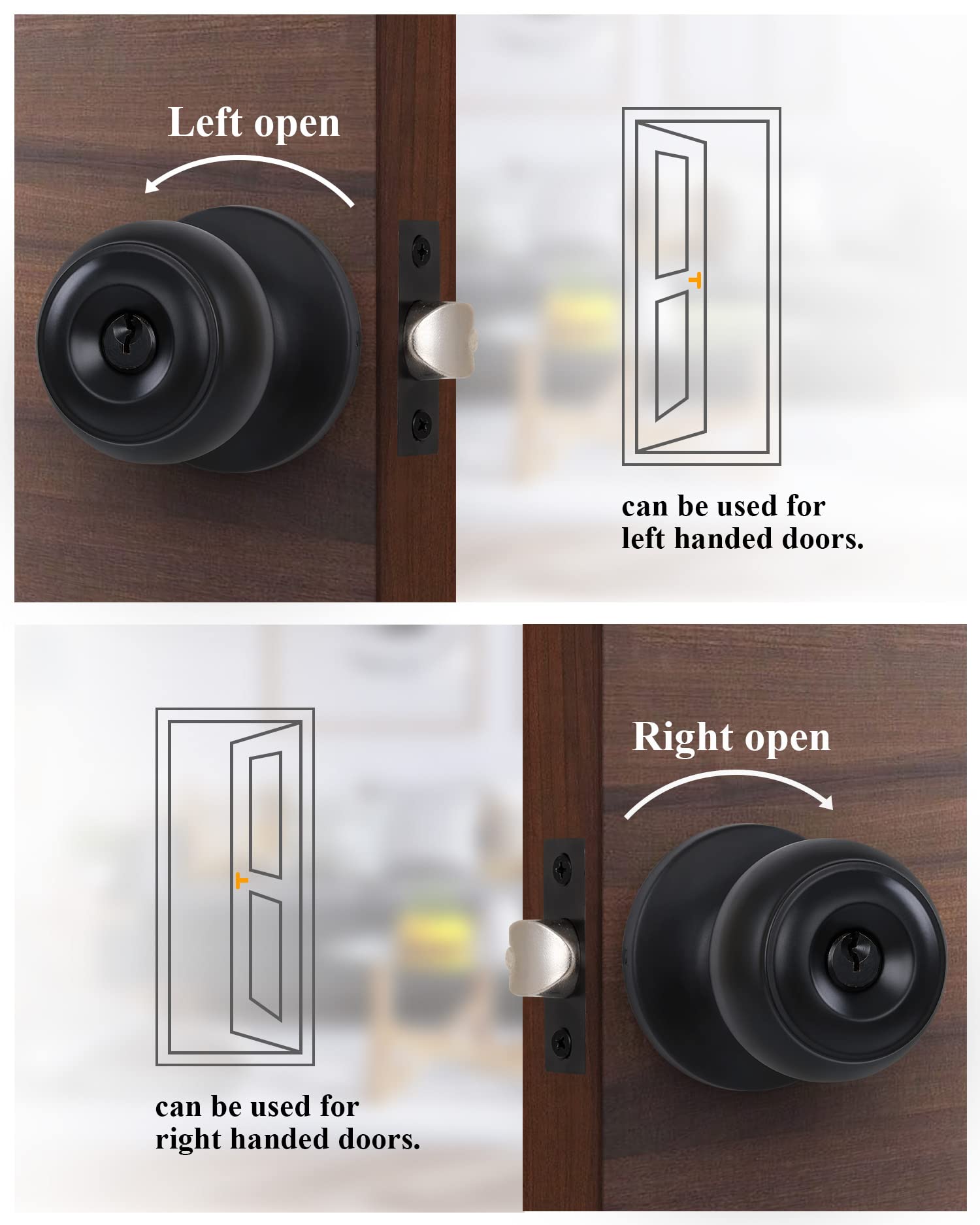 Black Door Knobs with Lock and Keys, Interior/Exterior Door Knob for Bedroom or Bathroom, Entry Door Lock for Front Door by Lanwandeng