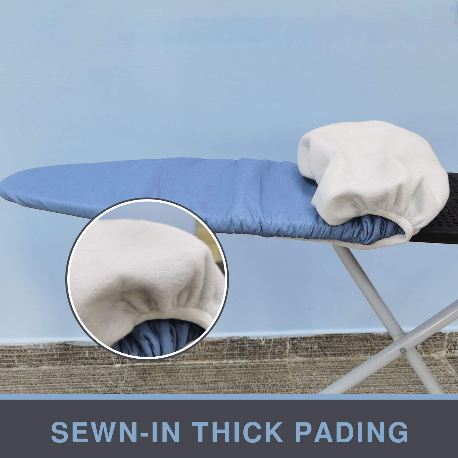 VividPaw Ironing Board Cover and Pad, Standard Size 15x54, Thick Padding, Elastic Edge, Silicone Coated, Resist Scorching and Staining, Adjustable Fastener, Heavy Duty Padded Iron Board Covers (Blue)