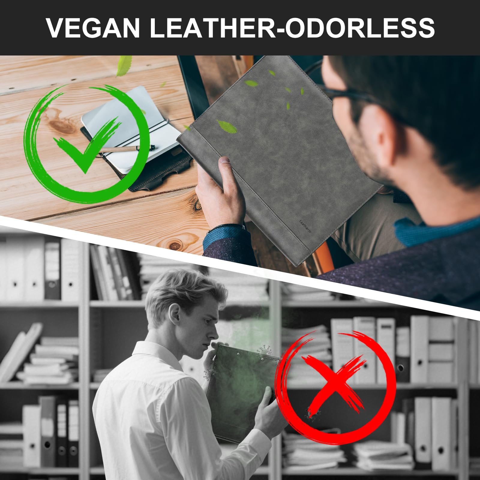 Leathario Portfolio, Vegan Leather 3-Ring Zipper Binder, Includes 10 Clear Sheet Protectors and a Pen, Multi-Pocket A4 Padfolio Folder for Tablets, Files and Business Documents, Office Supplies
