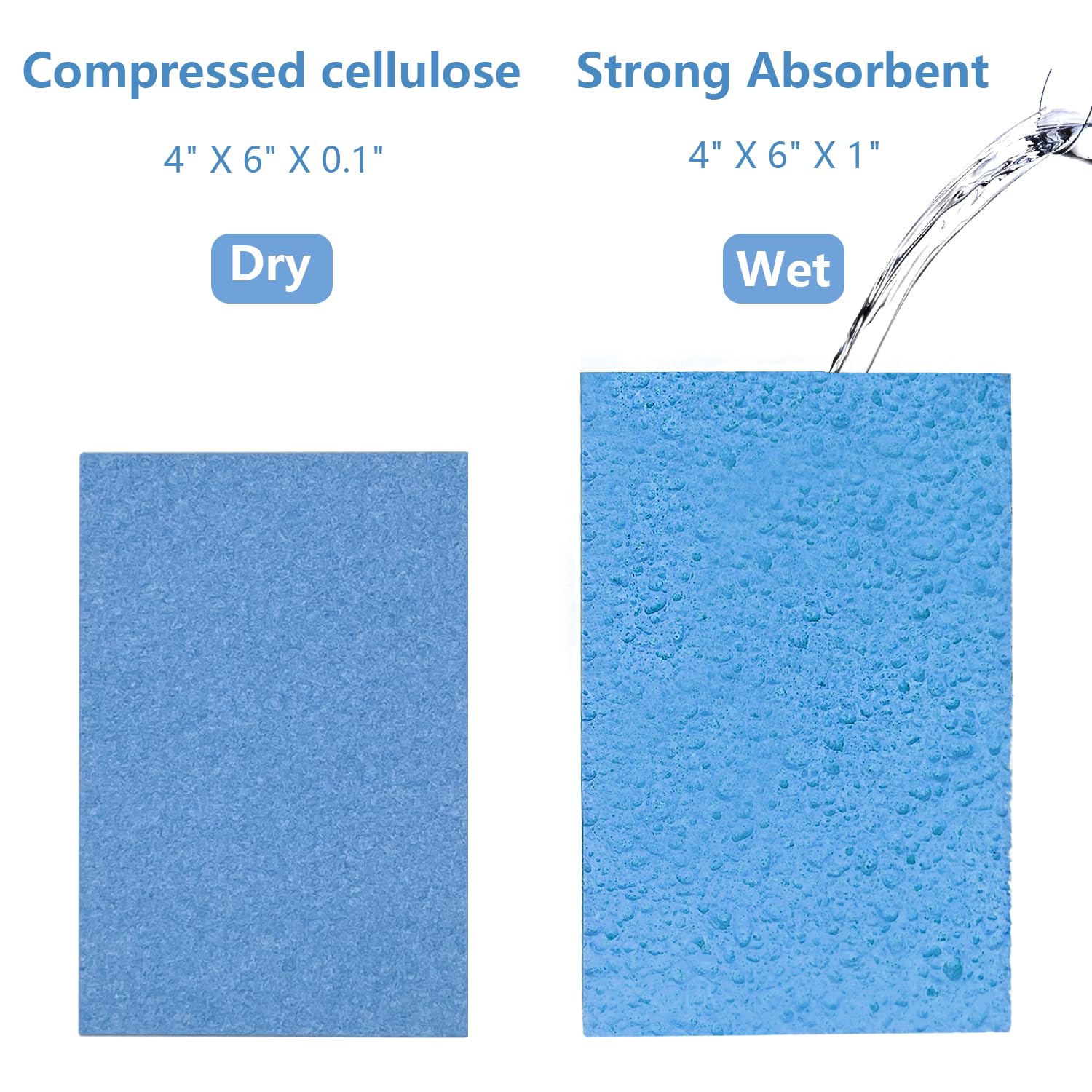 Cellulose Sponges, Large Size 4" x 6" x 1" - Heavy Duty Scrub Kitchen Sponge, Clean Tough Messes Without Scratching Kitchen Cleaning Pads, Pop Up Eco DIY (6 Pack), Blue