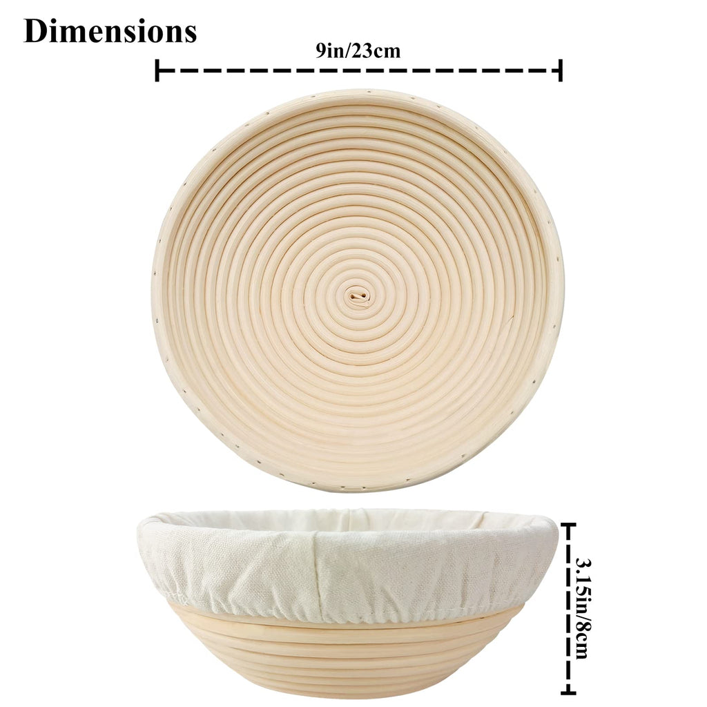 Bread Proofing Basket 9 Inch: Set of 2 Round Banneton Sourdough Proofing Bowls for Artisan Bread Making for Professionals and Home Bakers
