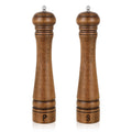 Haomacro Salt and Pepper Grinder Set, Wooden Salt Pepper Mill Grinders Kitchen Manual Wood Pepper Mills Set Refillable Adjustable Coarseness Ceramic Rotor 10 Inches,2pcs