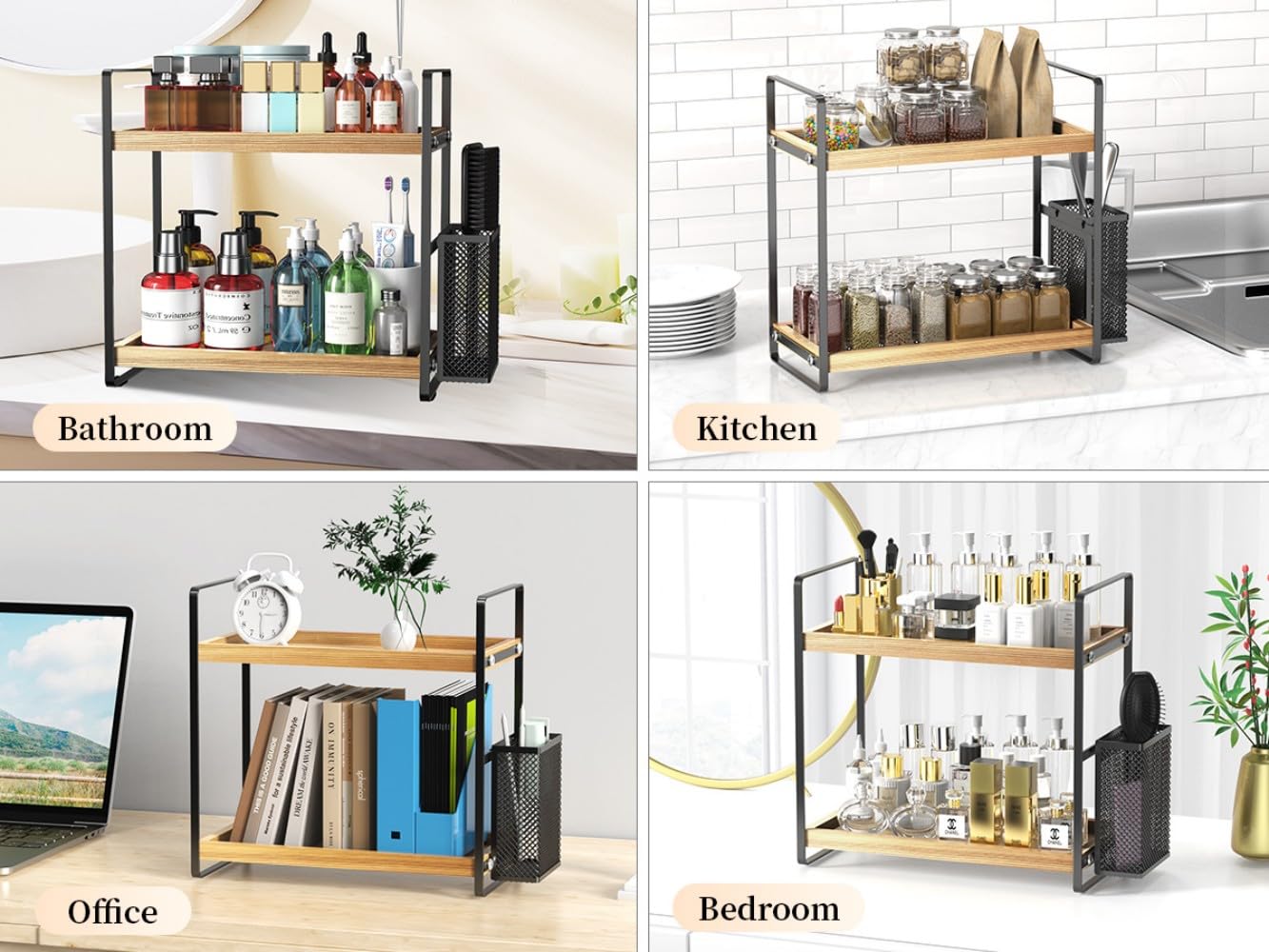 LEMIKKLE Bathroom Countertop Organizer, Perfume Tray and Vanity Organizer,Skincare Organizers for Vanity with Basket,Storage Organizers for Bathroom, Kitchen, Dresser