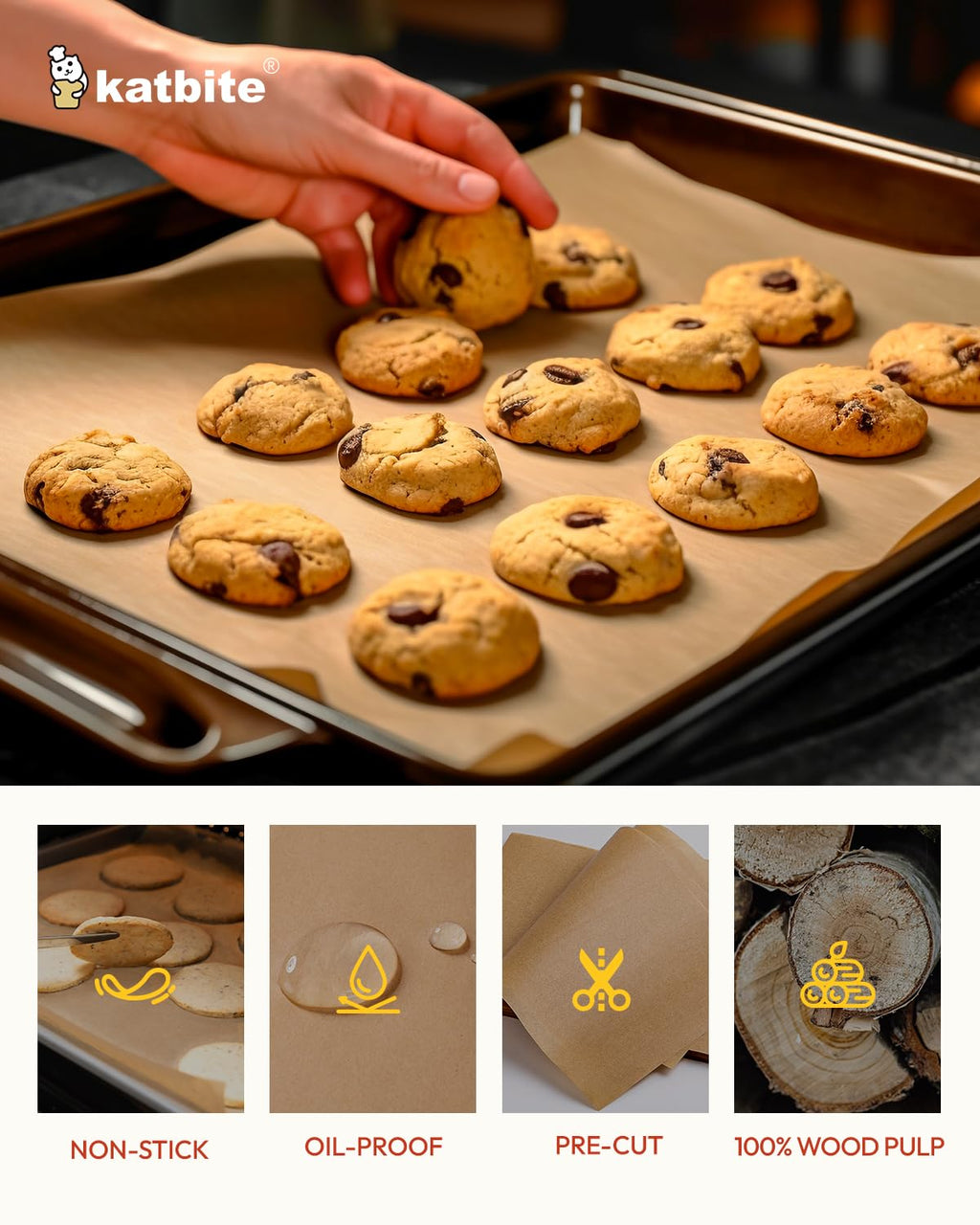 Katbite 350 Sheets 9 x 13 Inch Parchment Paper Unbleached,Extra Strong Baking Paper Non-Stick Oil Resistant for Oven, Air Fryer, Grilling, Steaming and Baking Bread