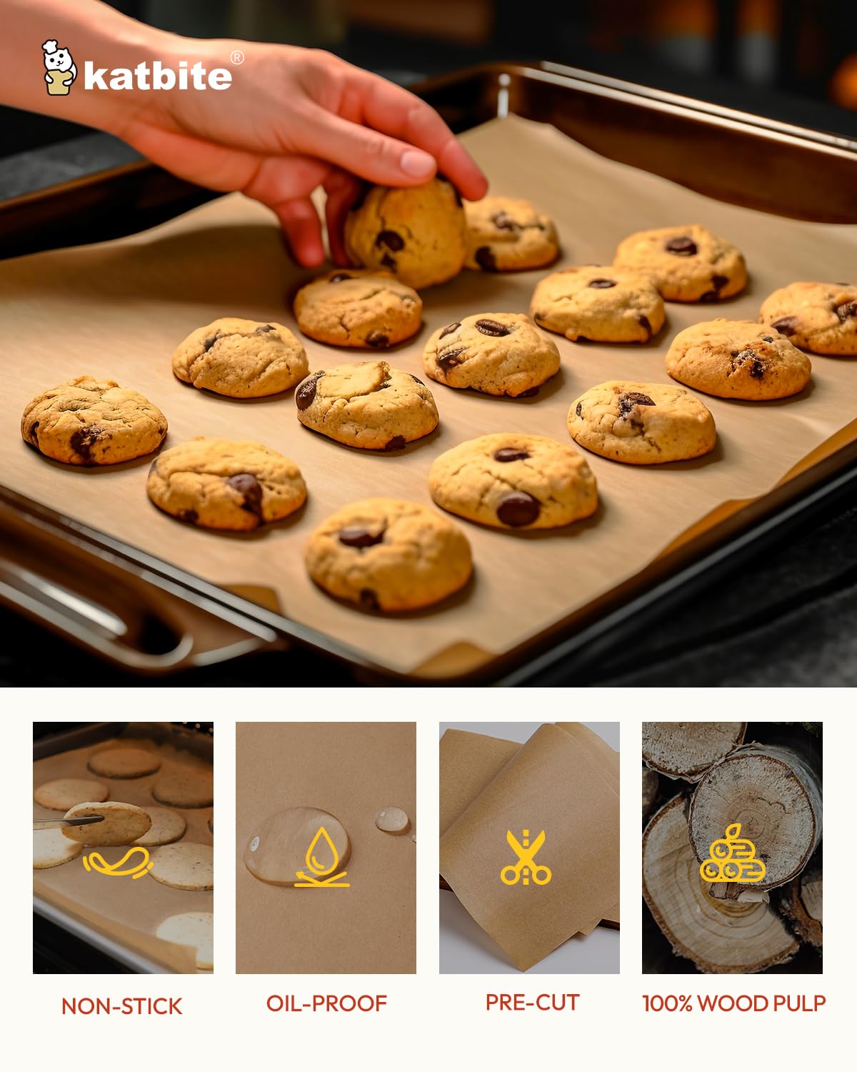 Katbite 350 Sheets 9 x 13 Inch Parchment Paper Unbleached,Extra Strong Baking Paper Non-Stick Oil Resistant for Oven, Air Fryer, Grilling, Steaming and Baking Bread