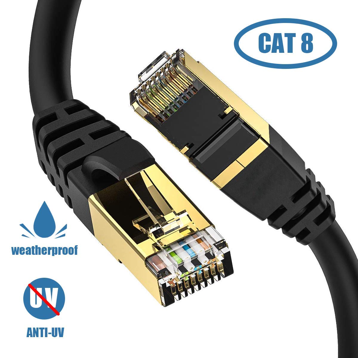 Cat8 Ethernet Cable 15FT (4.6 Meters), Network Cable 15ft, Gigabit LAN Cable 15 ft, 40Gbps 2000Mhz RJ45 Cable 15ft, Internet Cable 15 ft, High Speed Ethernet Cord for Router, Gaming, Modem