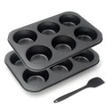 Bakexcel Non-Stick Jumbo Muffin Pans, 6-Cup Set of 2 Baking Pans with a Spatula for Extra-large Muffins & Cupcakes