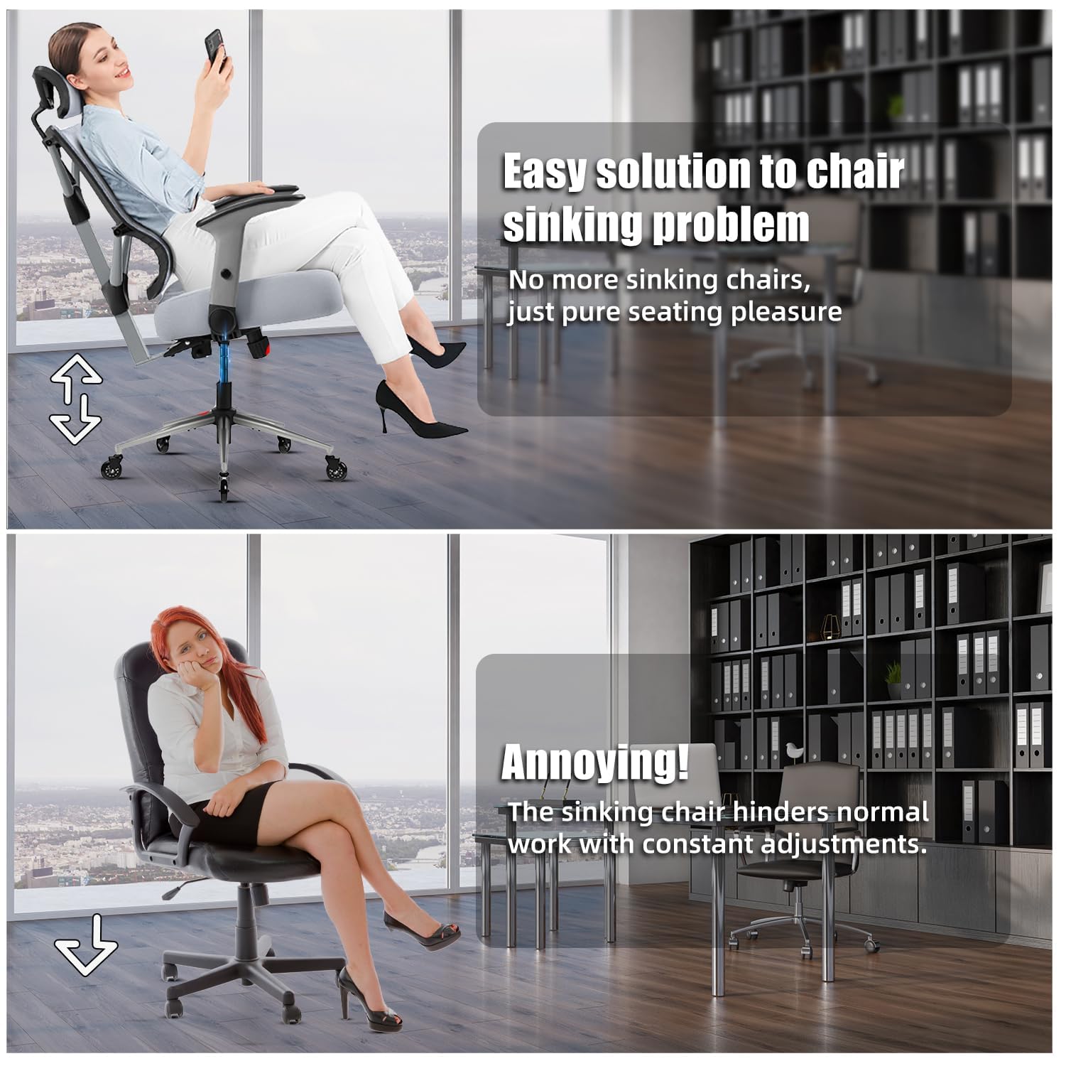Fix Sinking Office Chair, 4 Pieces Plastic Clamps for Stop Sinking, Office Chair Cylinder Replacement, Hydraulic Cylinder Stops, No Hydraulic Lift or Tools Required, Easy to Install, Universal Fit