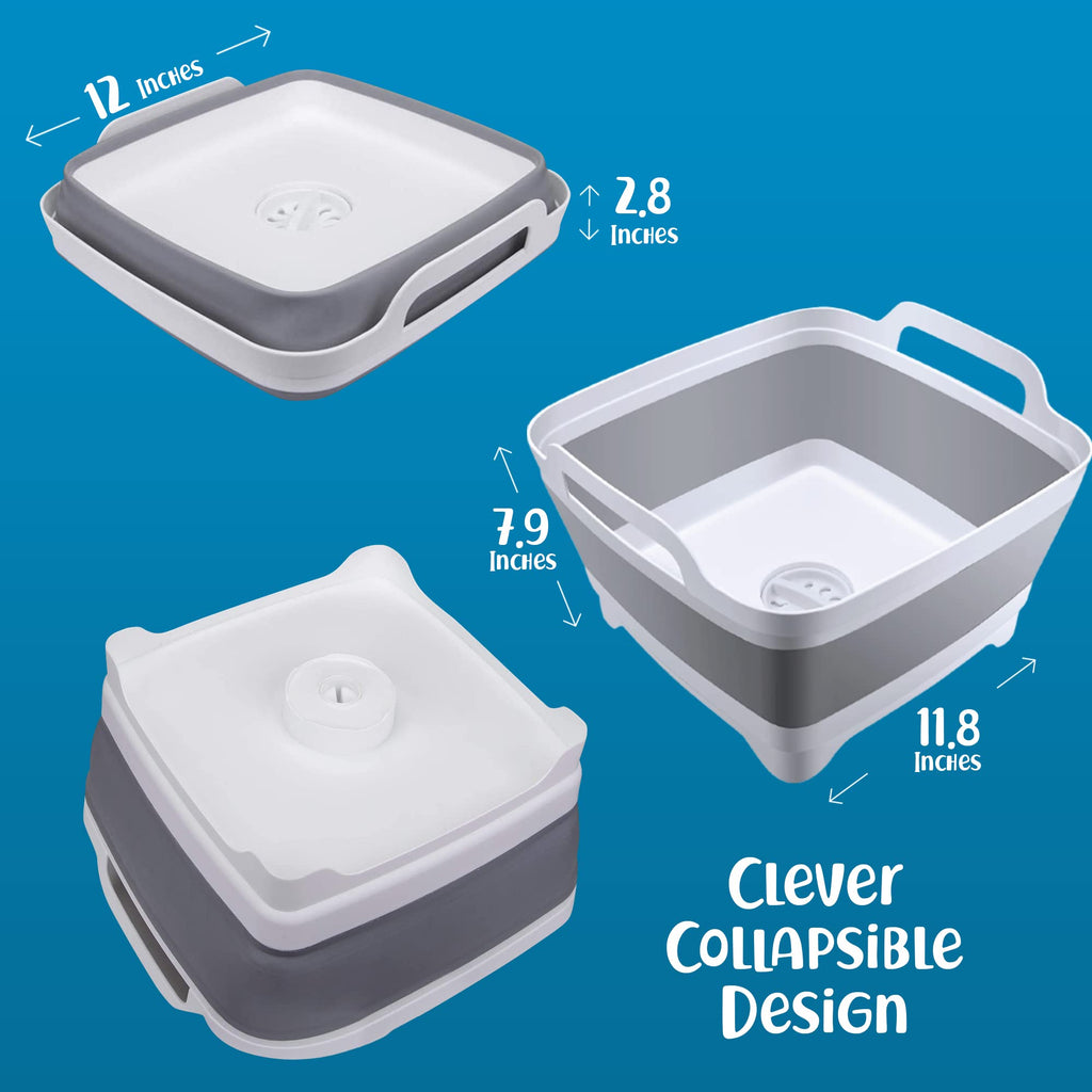 Home Spirit Collapsible Sink, Portable Dish Pan, Wash Basin Tub for Dish, Fruits, Vegetables, Textiles, Cloths, Beverages, Integrated Handle, Plug and Strainer, 9L Capacity