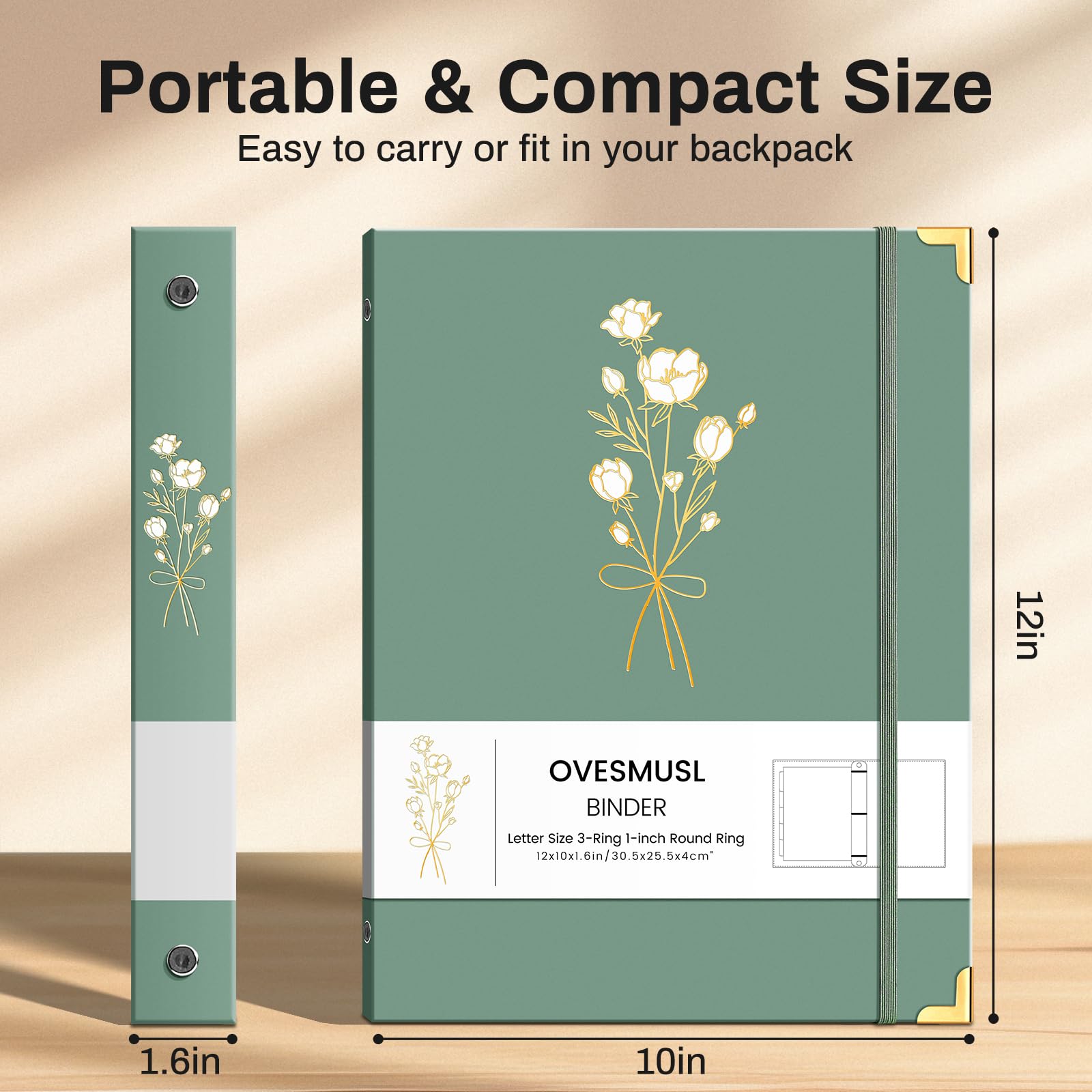 Aesthetic 3 Ring Binder 1 Inch Cute Three Round Rings Binders with Dividers Suitable for 8.5 x 11 Letter Size Paper Loose Leaf Binder with 2 Pockets for School Work