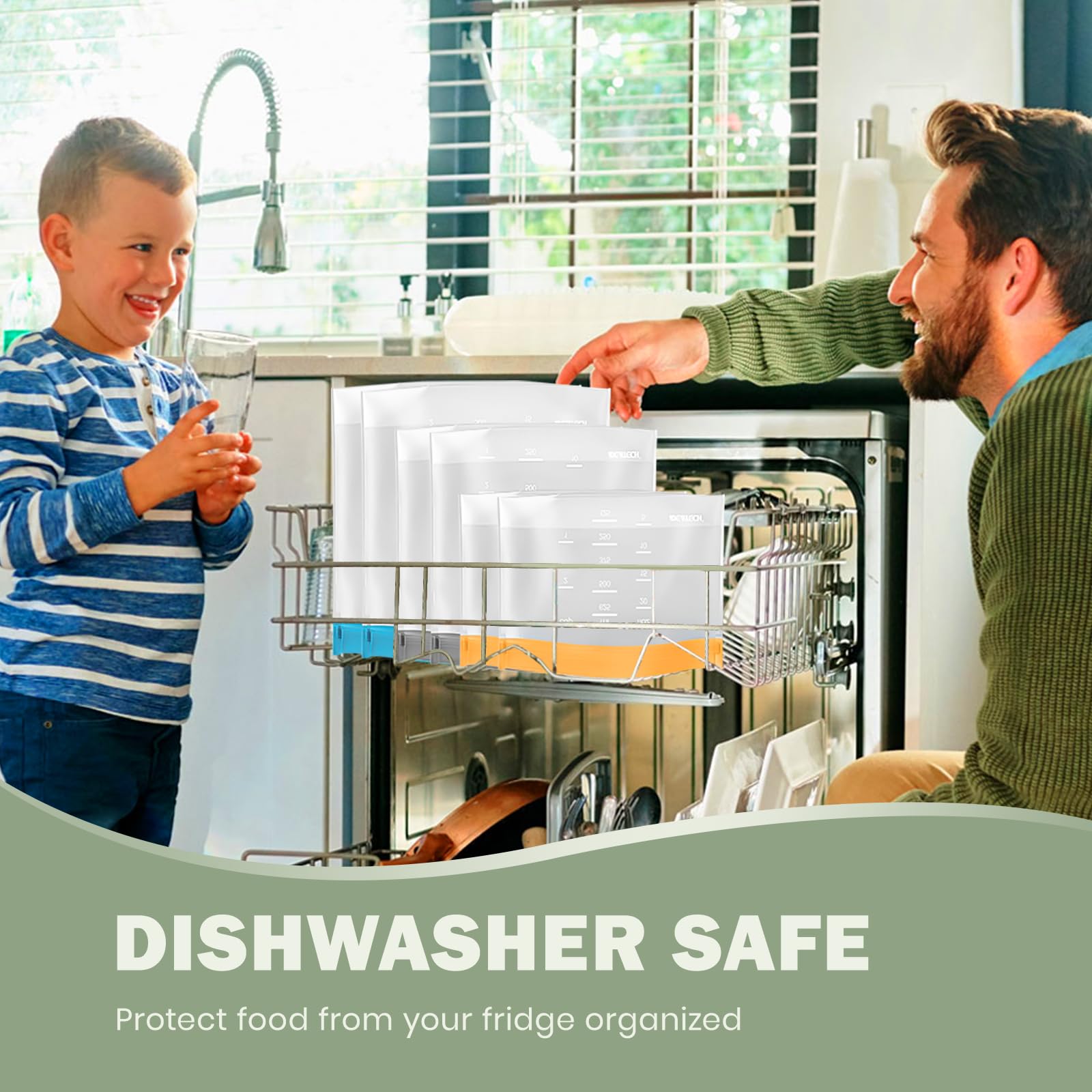 Dishwasher Safe Reusable Storage Bags Stand Up - BPA Free PEVA Reusable Sandwich Bags - Leakproof Gallon Freezer Bags, Silicone Food Storage Bags (20 Pack- 6Gallon+6Sandwich+8Snack)