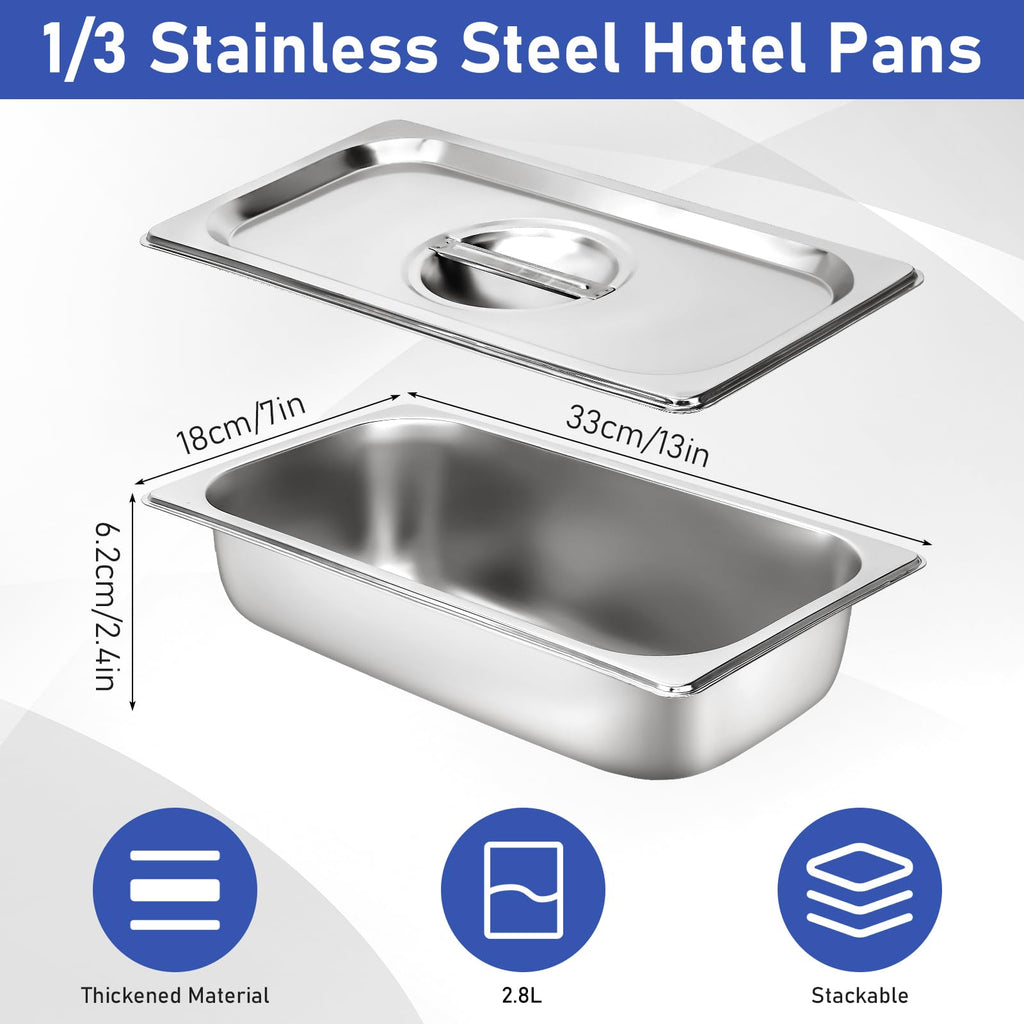 Breading Bowls Set of 3 GN 1/3 Containers, 13 x 7 x 2.5 Inch Breading Set for Chops, Gastronorm Containers Stainless Steel with Lid, Cutlets Meat Fish - Metal Breading Road Rectangular